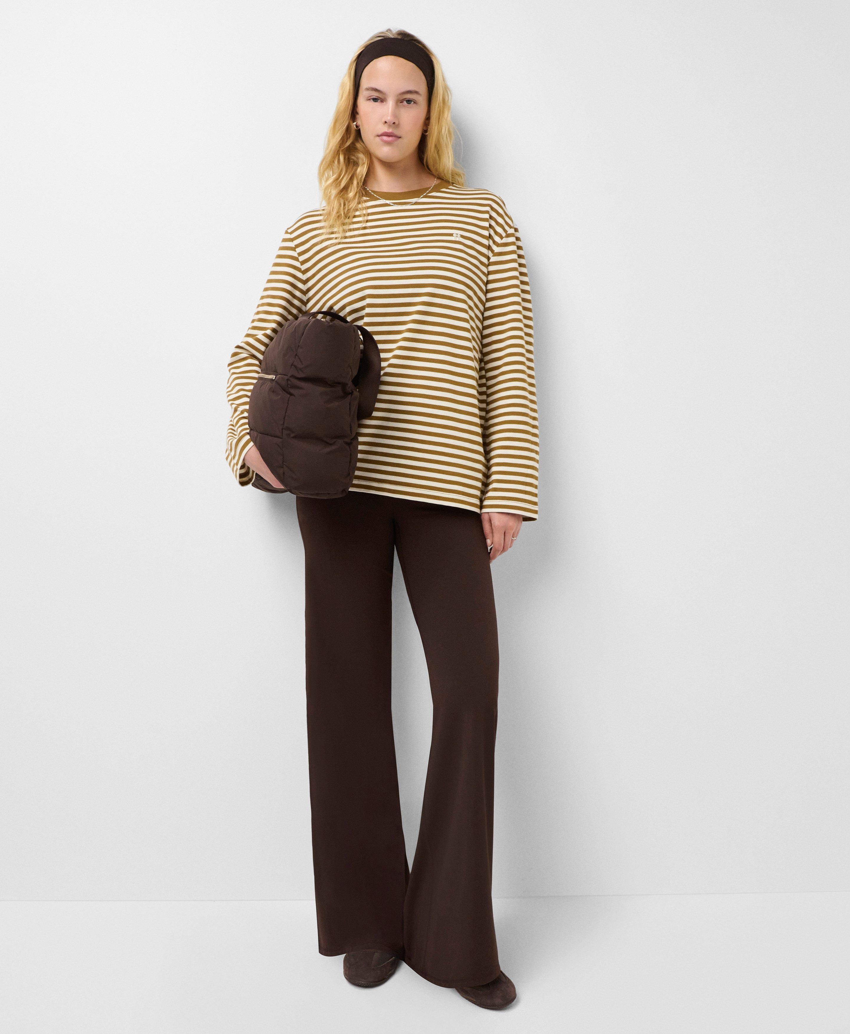 Sweaty Betty Long Sleeved T-Shirt - Brown Paris Stripe | Women's Base ...