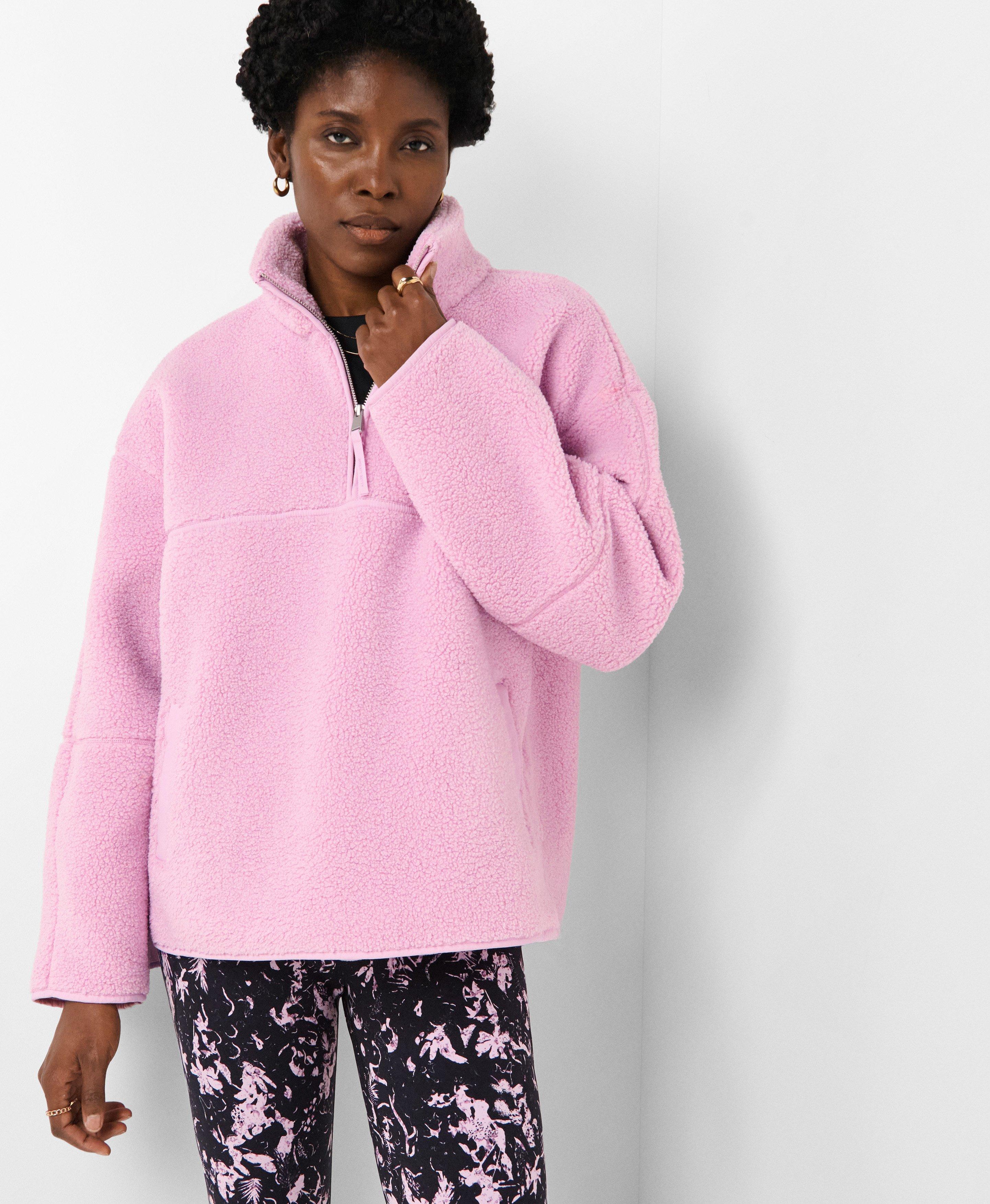 Plush Nylon Mix Half Zip Fleece - Lilac Pink | Women's Sweaters +