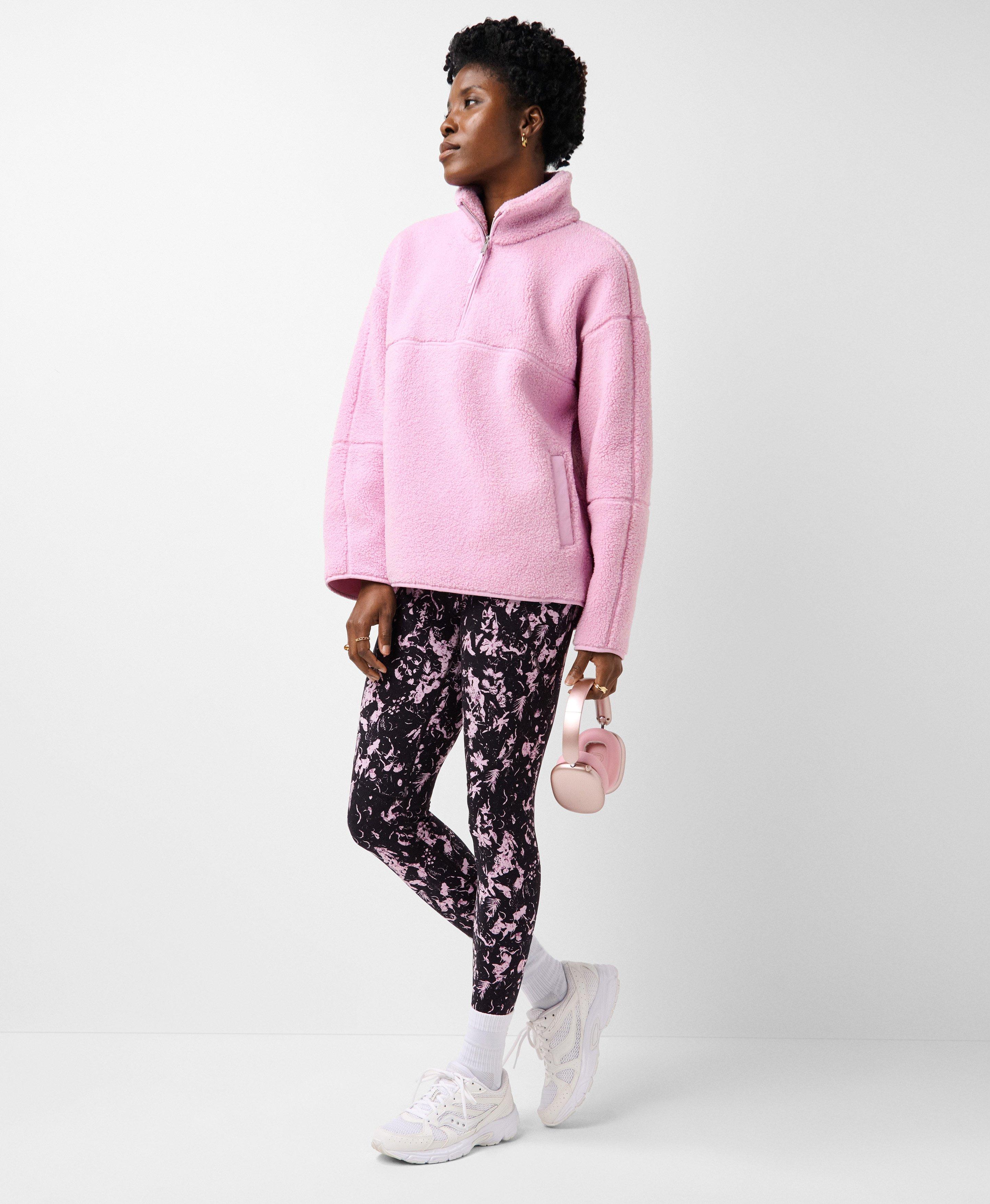 Plush Nylon Mix Half Zip Fleece - Lilac Pink | Women's Sweaters +