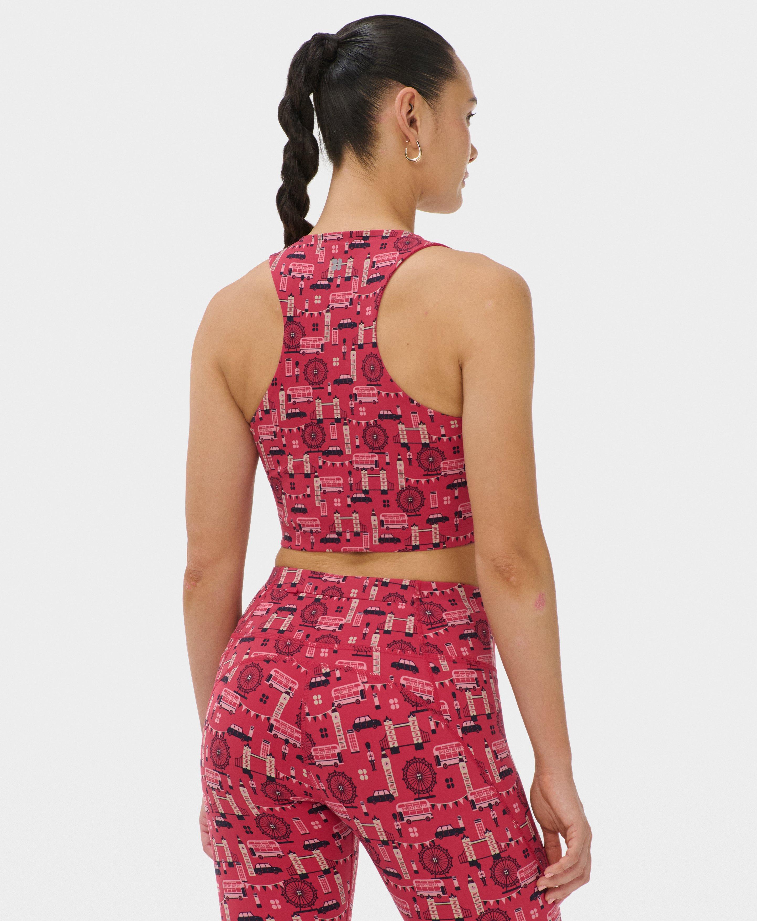 Power Crop Zip Back Vest - Red Landmark Print | Sweaty Betty