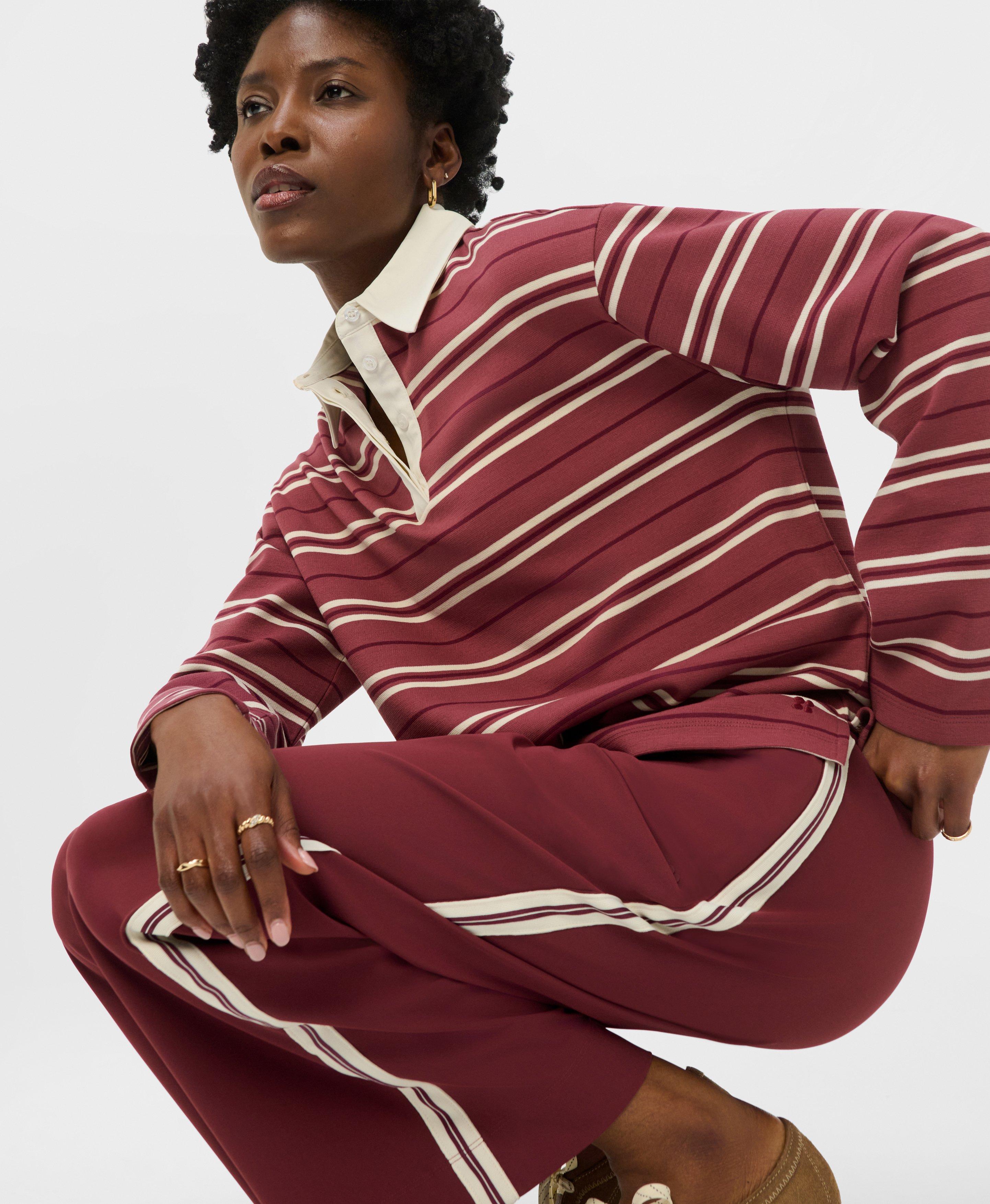 Rugby Shirt - MerlotRed SiennaPink Small Stripe | Women's Sweaters