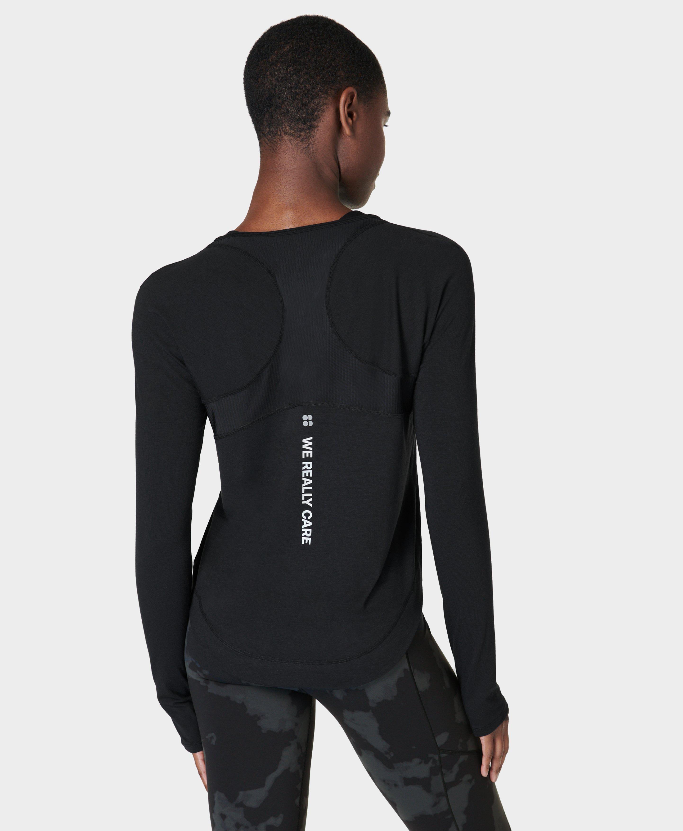 Sweaty Betty Foundation Breathe Easy Running Long Sleeve Top - Black, Women's Base Layers & Long Sleeve Tops