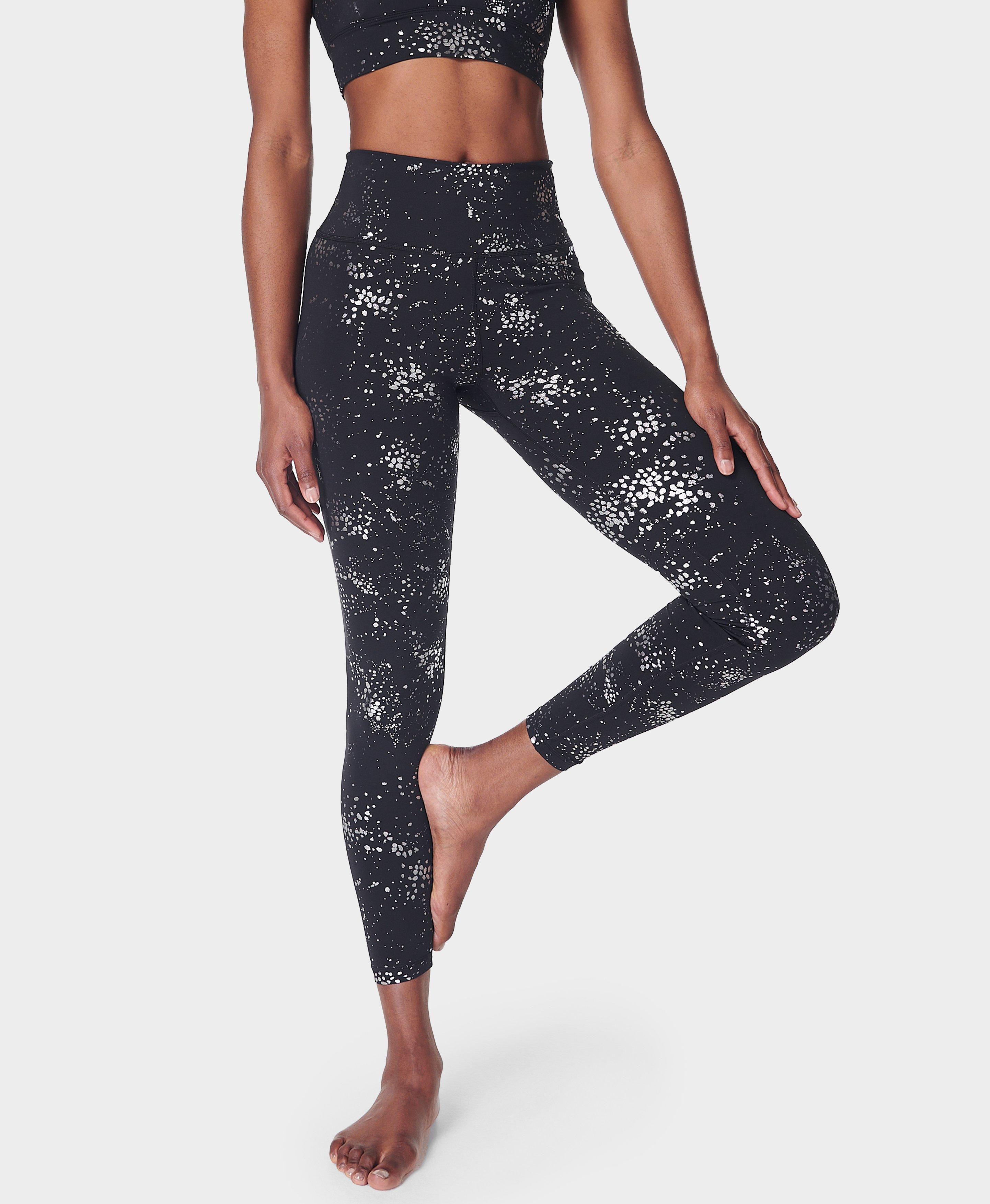 Glow Sparkle 7/8 Gym Legging Black Fragment Foil Print Sweaty