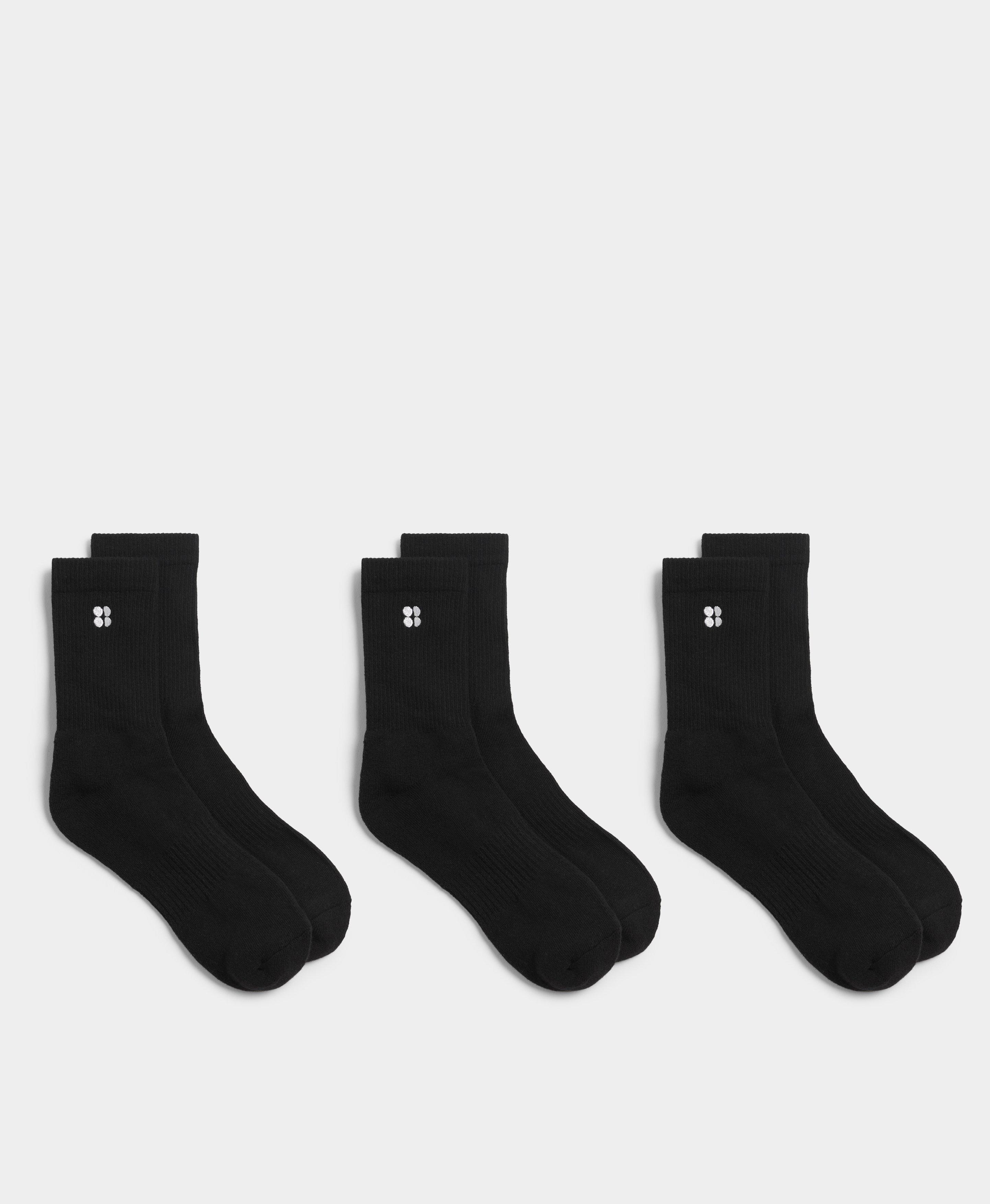 Sweaty Betty Essentials Crew Socks 3 Pack, Black, Women's UK 2 - 5