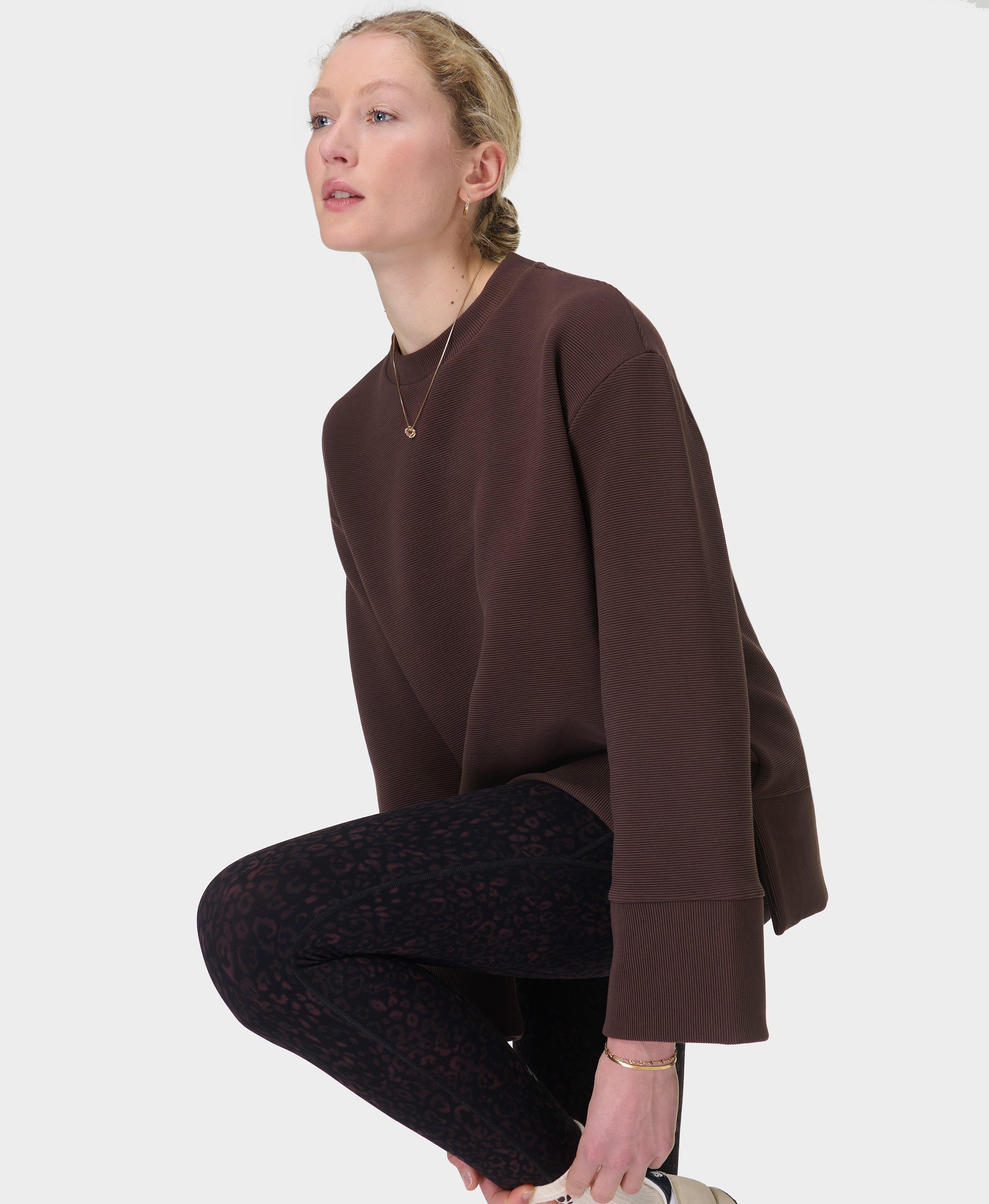 Sweaty Betty Peaceful Ribbed Sweatshirt, Brown, Women's S