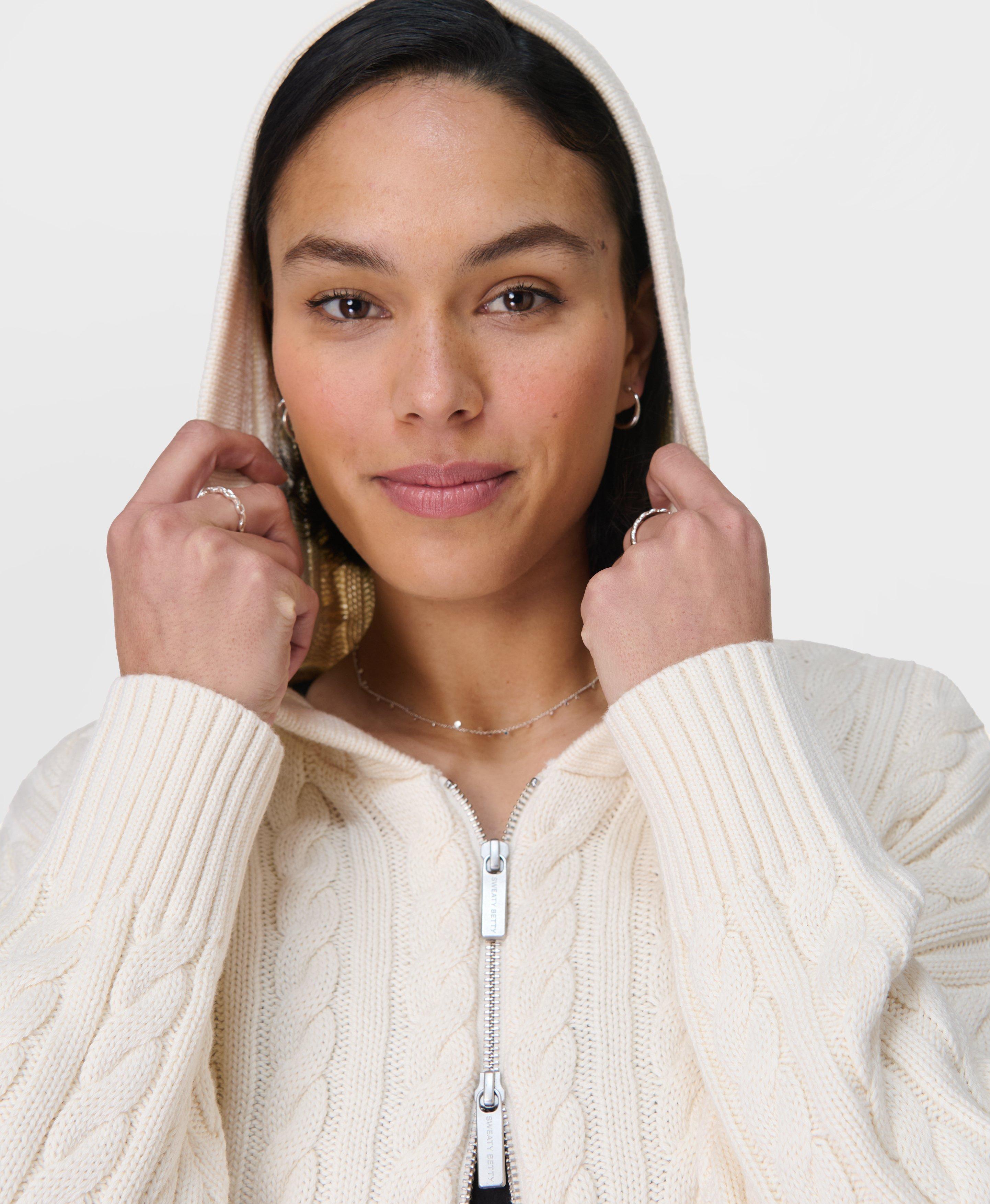 Sweaty Betty Afterglow Cable Cardigan, White, Women's M