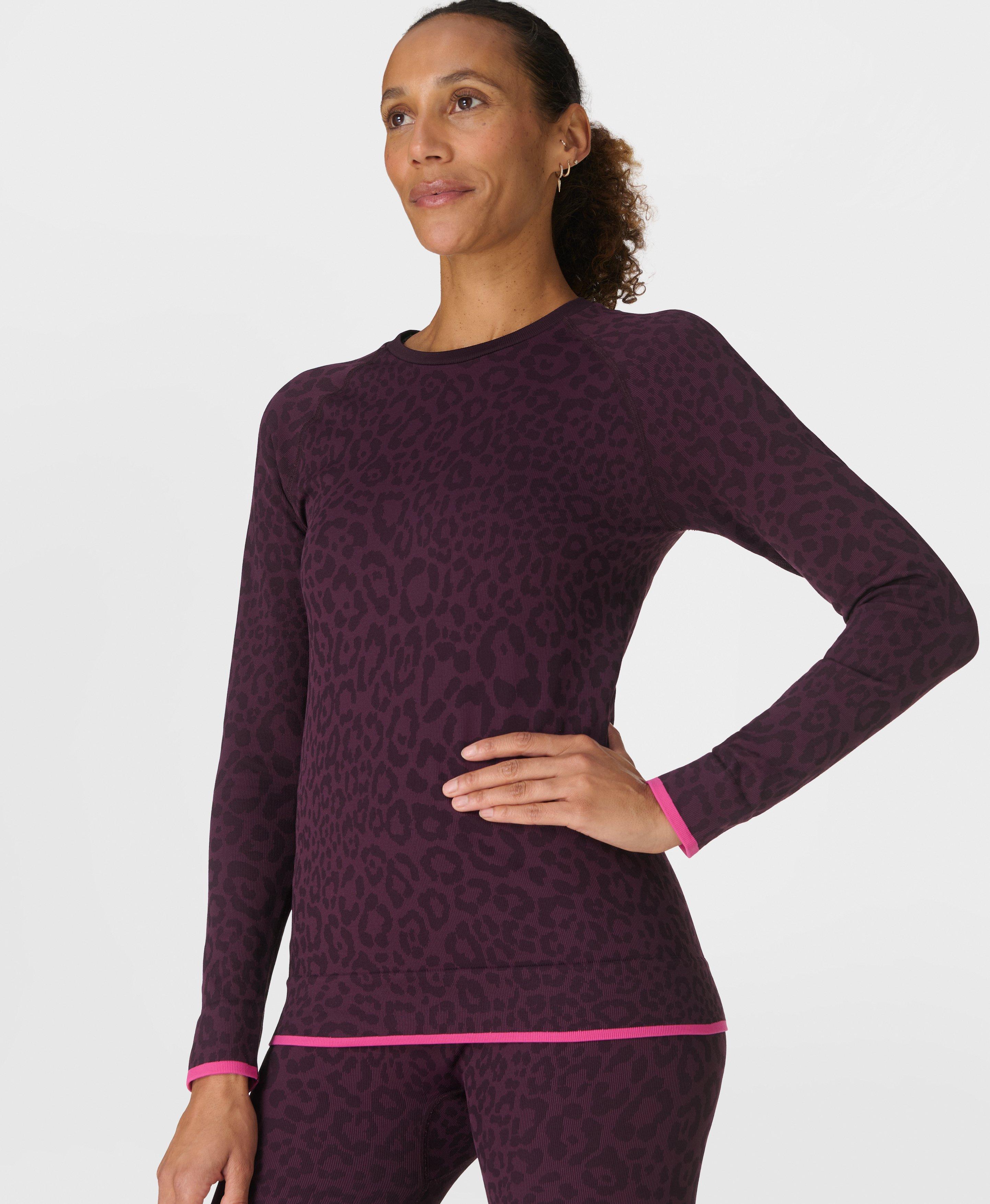 Animal Crew Neck Base Layer Top, Purple Leo Jacquard | Sweaty Betty