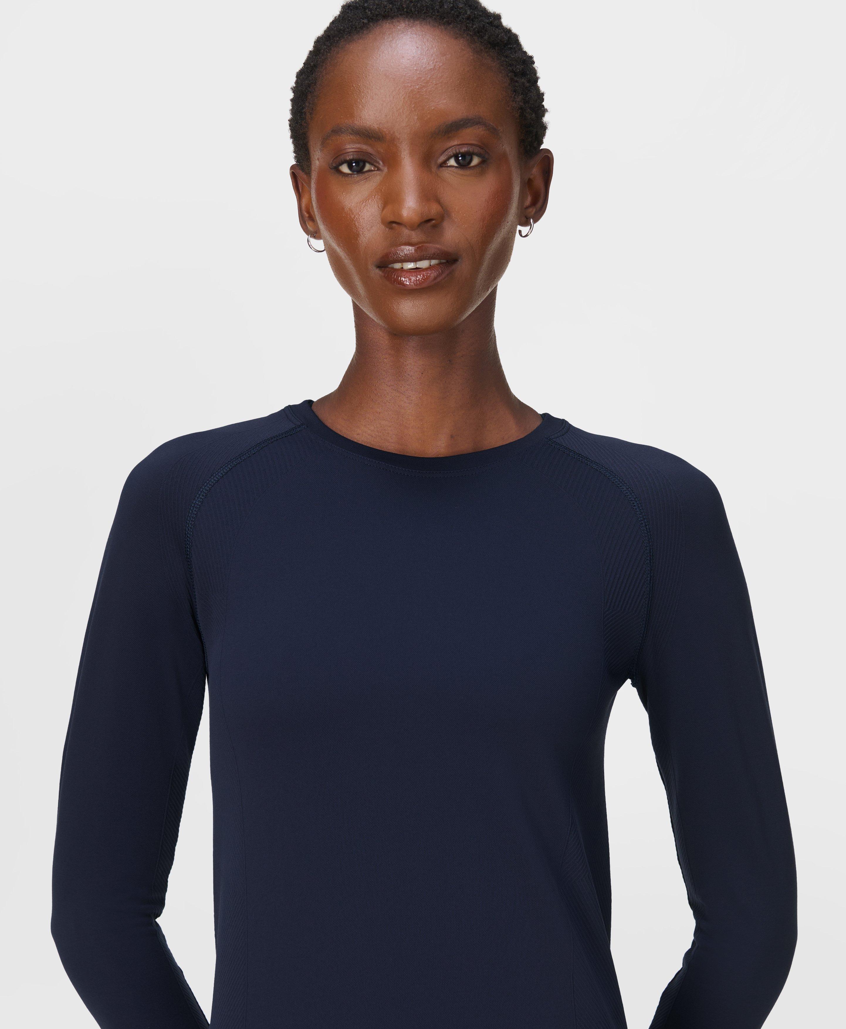 Sweaty Betty Athlete Seamless Gym Long Sleeve Top, Blue, Women's XL