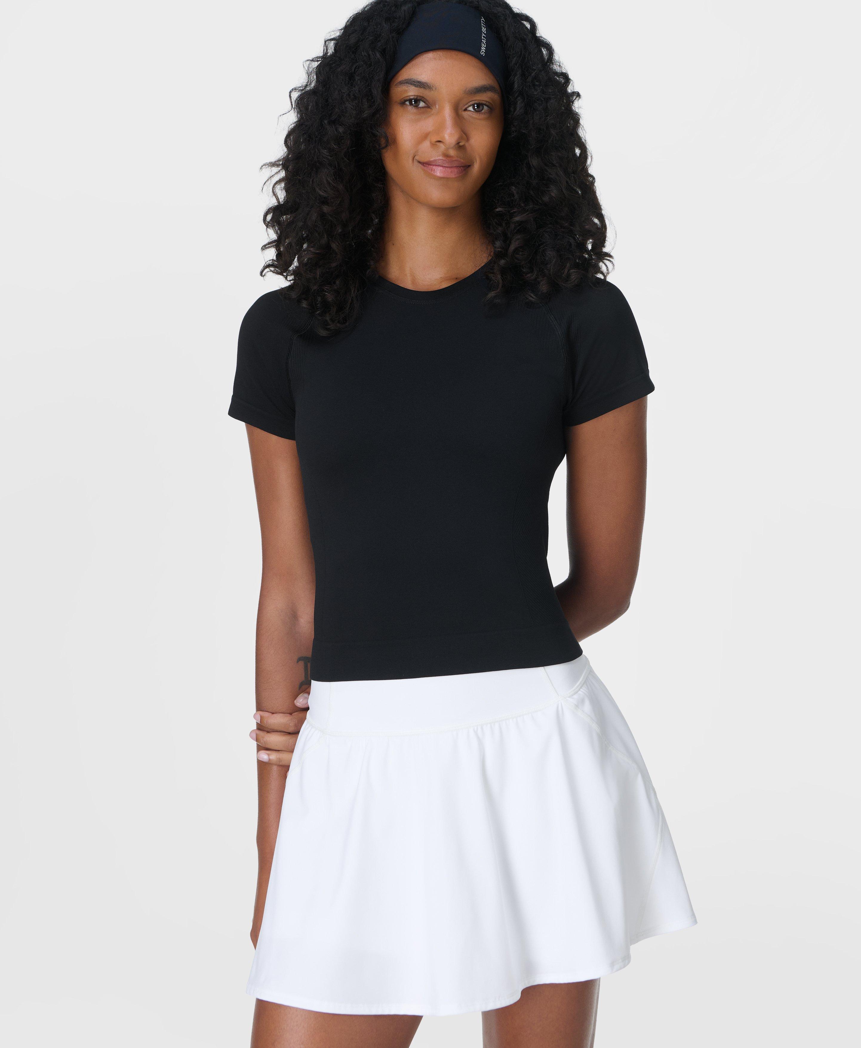 Sweaty Betty Athlete Crop Seamless Workout T-Shirt, Black, Women's XS