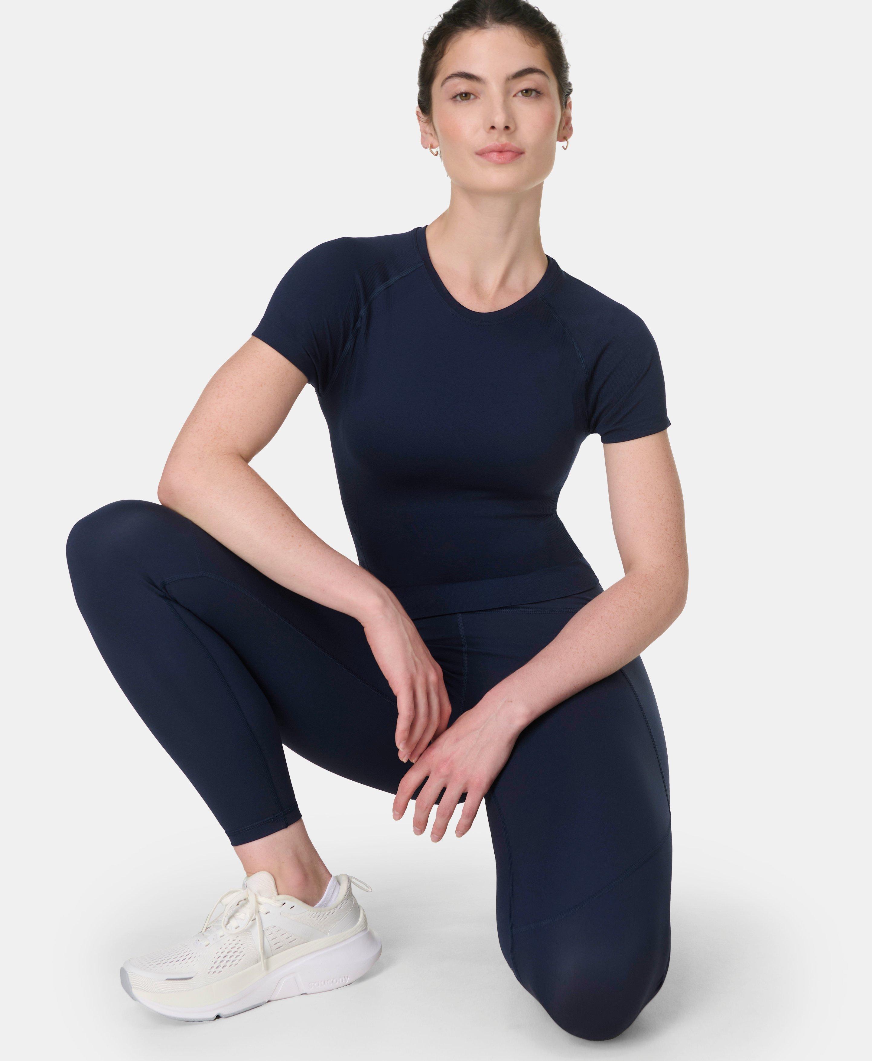 Sweaty Betty Athlete Crop Seamless Workout T-Shirt, Blue, Women's S