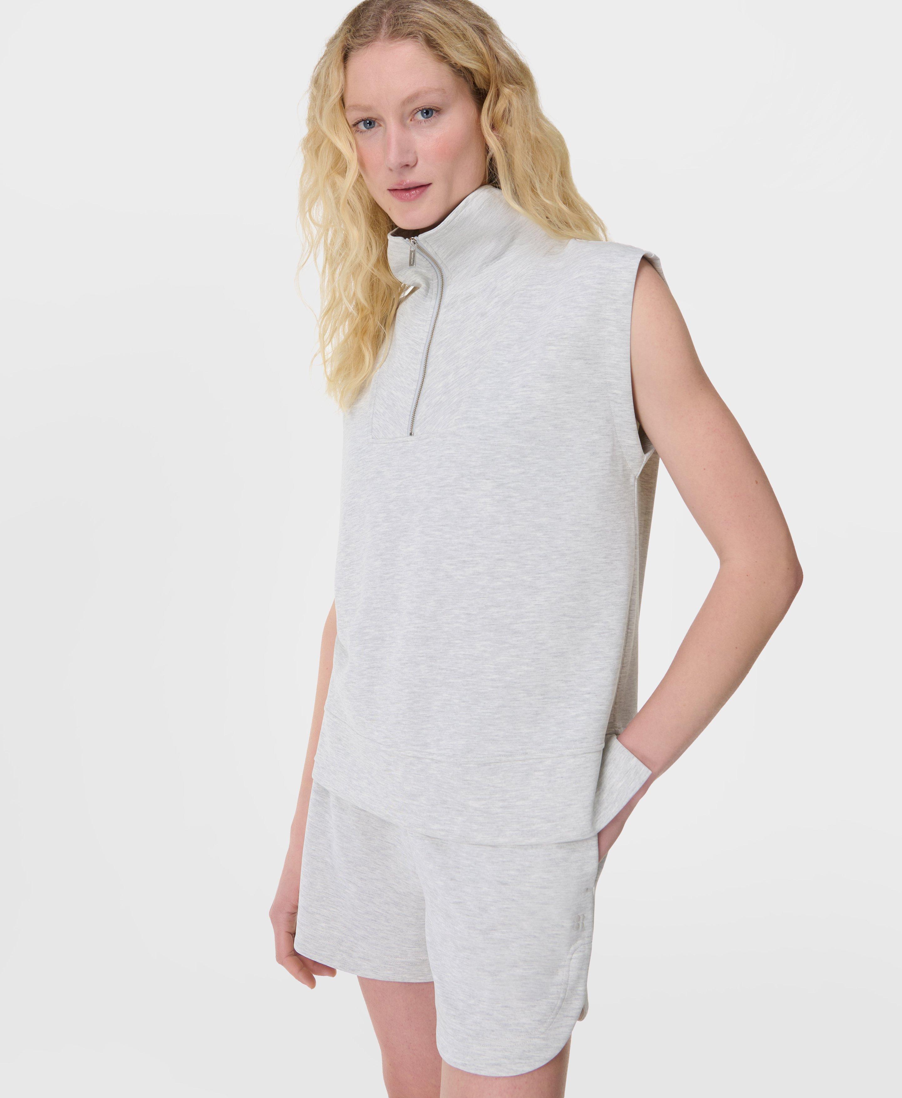 Sweaty Betty Sand Wash CloudWeight Half Zip Sleeveless Pullover, Grey, Women's M