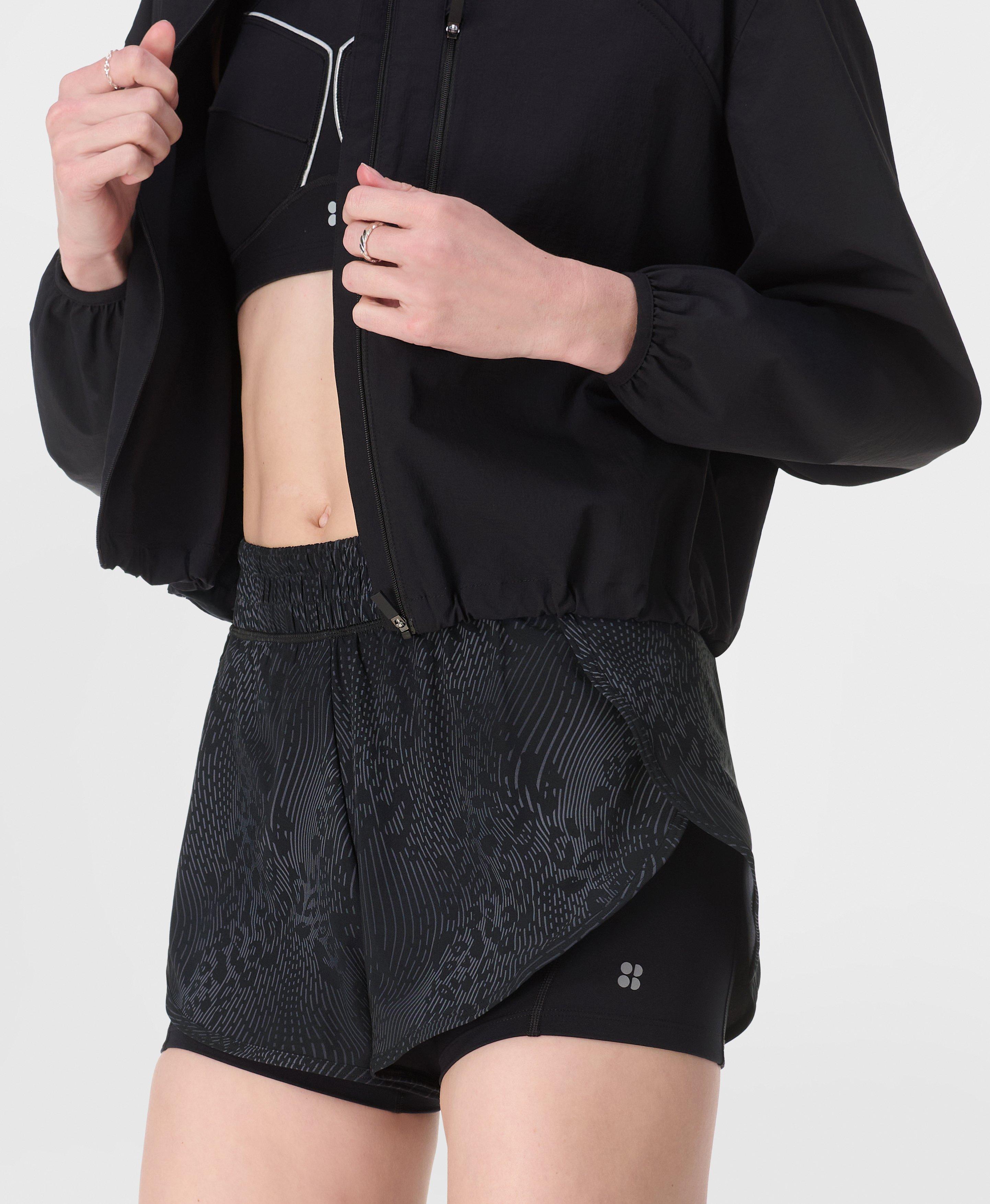 Sweaty Betty Get Set 2-in-1 Multi-Train Shorts, Grey Hybrid Leopard Print, Women's XS