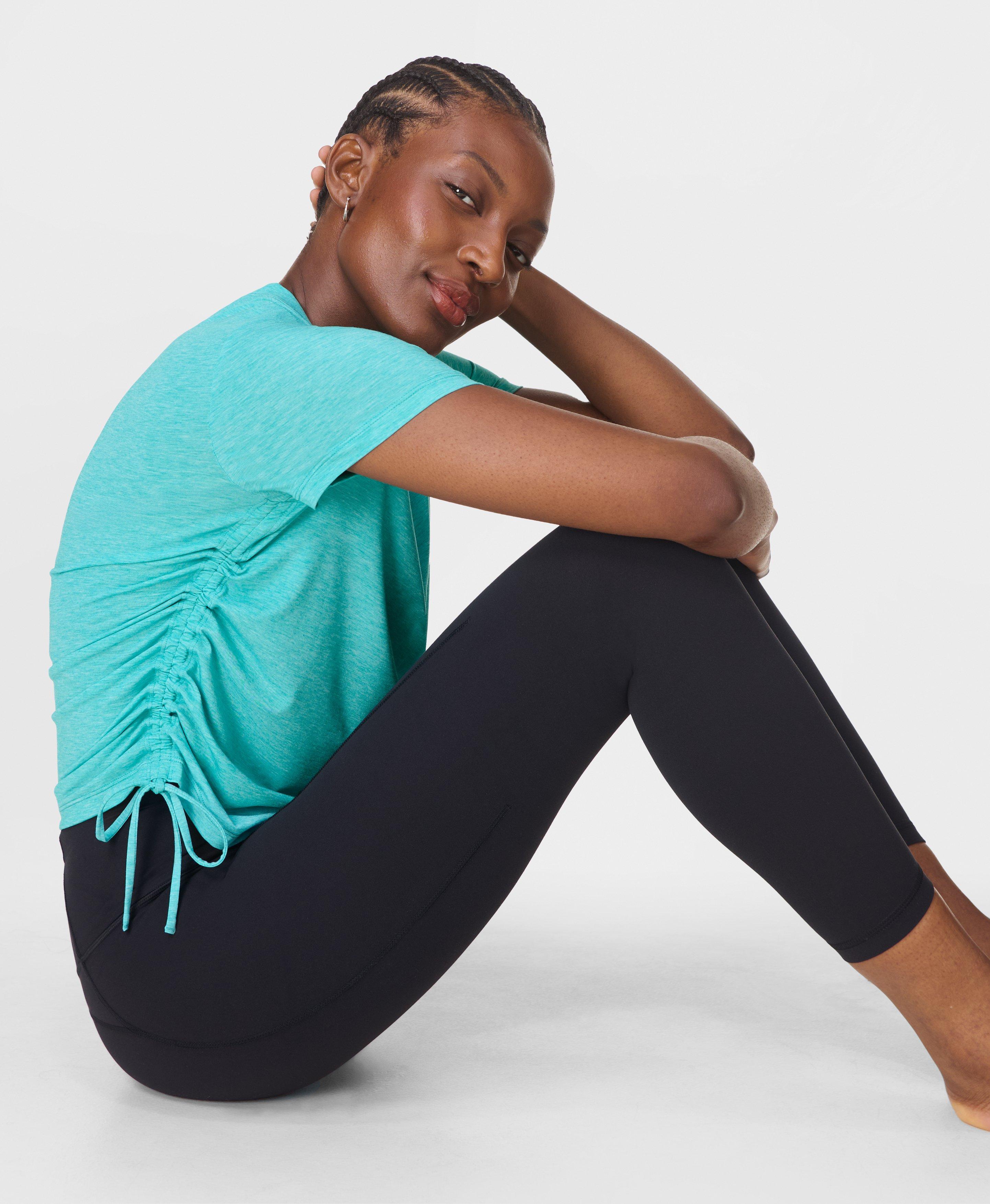 Sweaty Betty Soft Flow Studio Ruched T-Shirt, Ripple Blue, Women's XXS