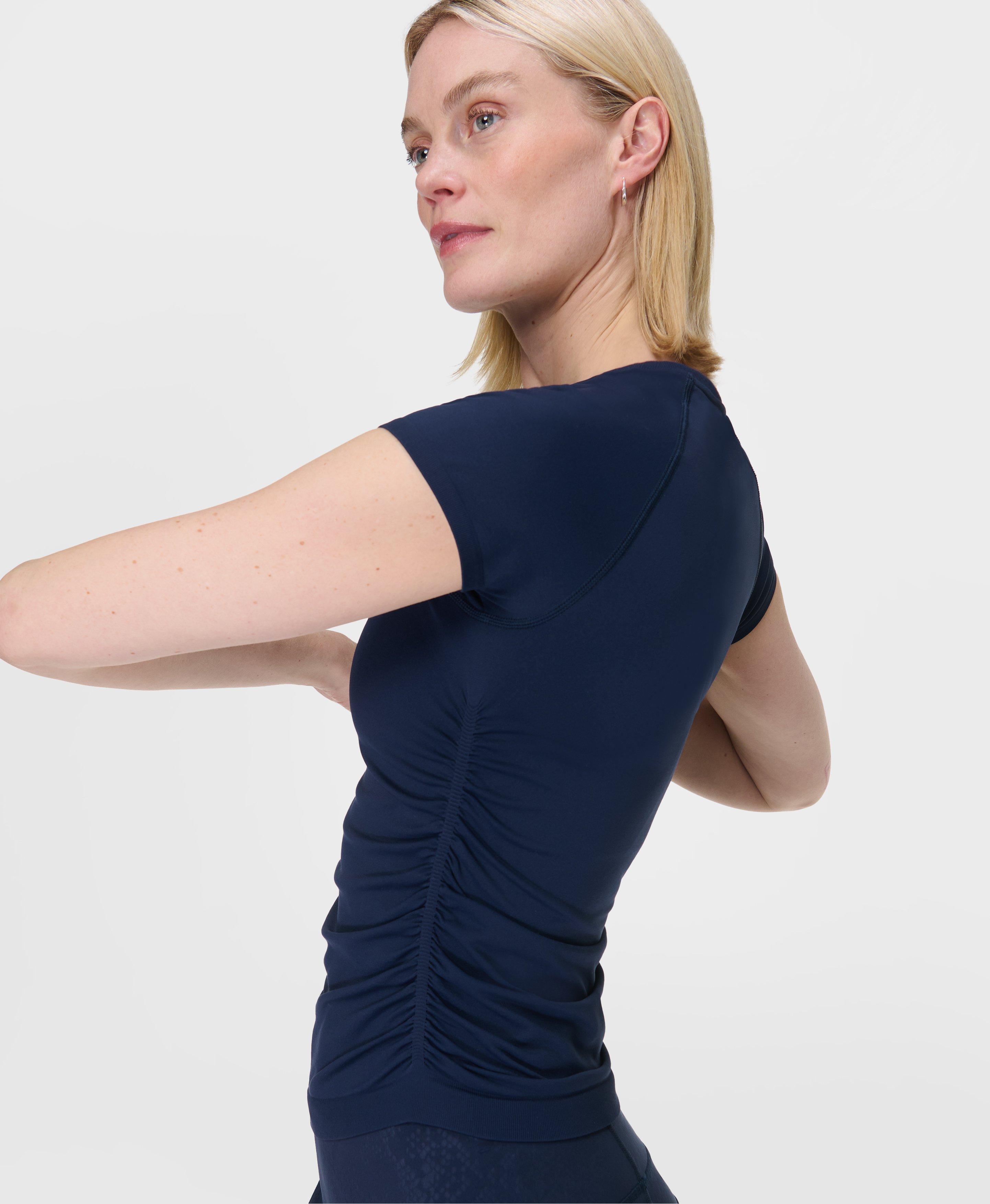 Sweaty Betty Athlete Seamless Ruched T-Shirt, Blue, Women's XL