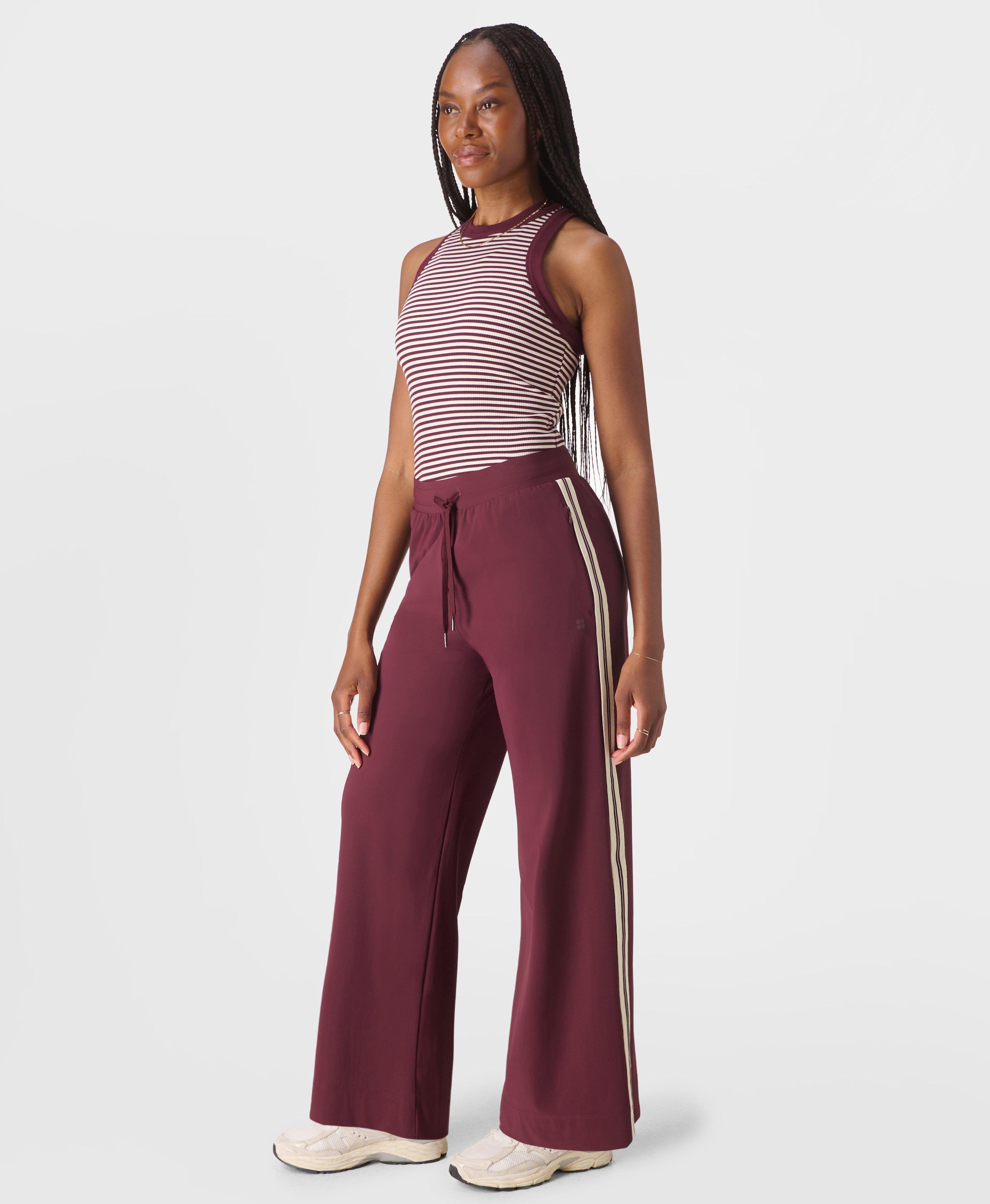 Explorer Side Stripe Wide Leg Pants - Garnet Red | Women's Pants