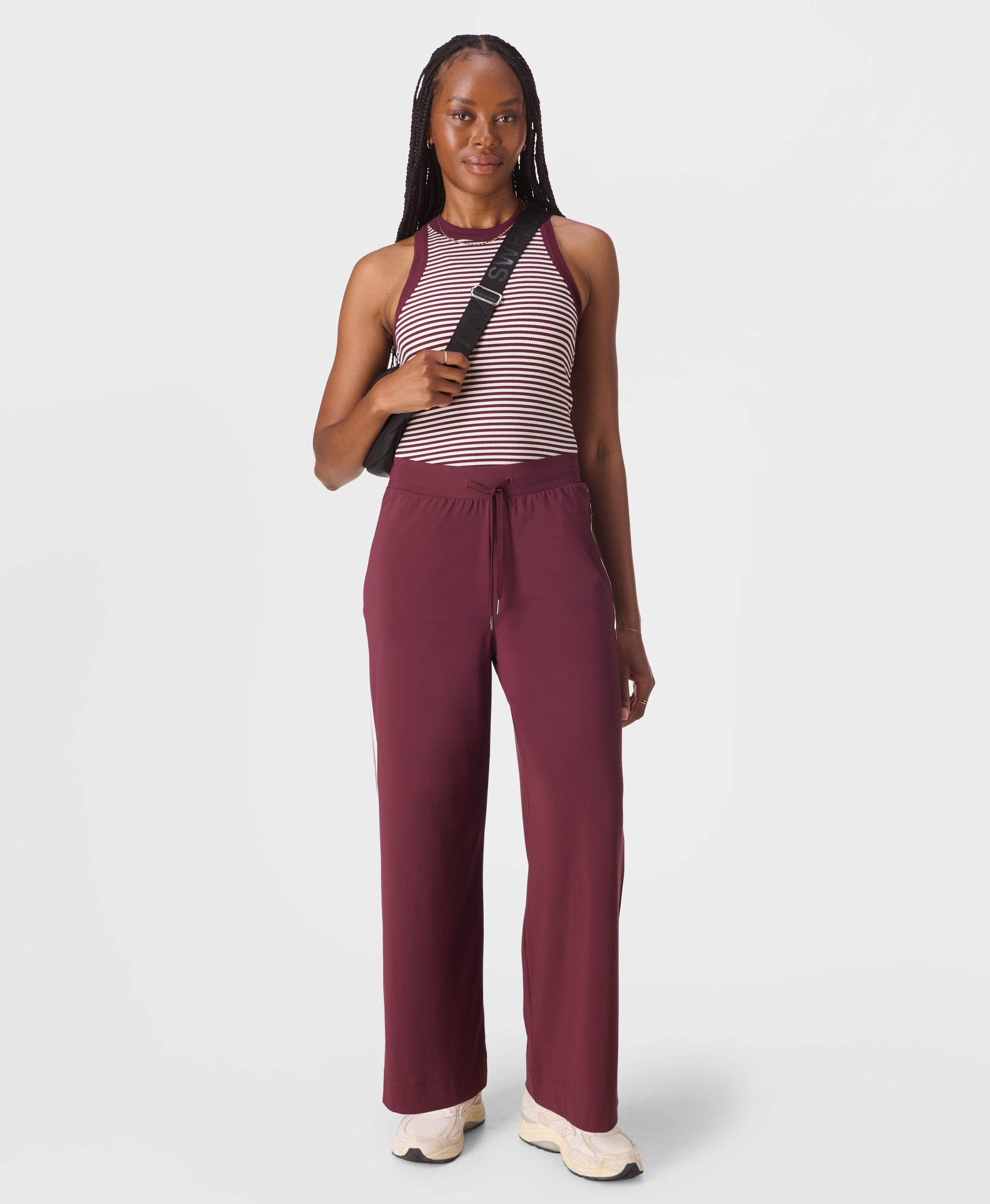 Explorer Side Stripe Wide Leg Pants - Garnet Red | Women's Pants