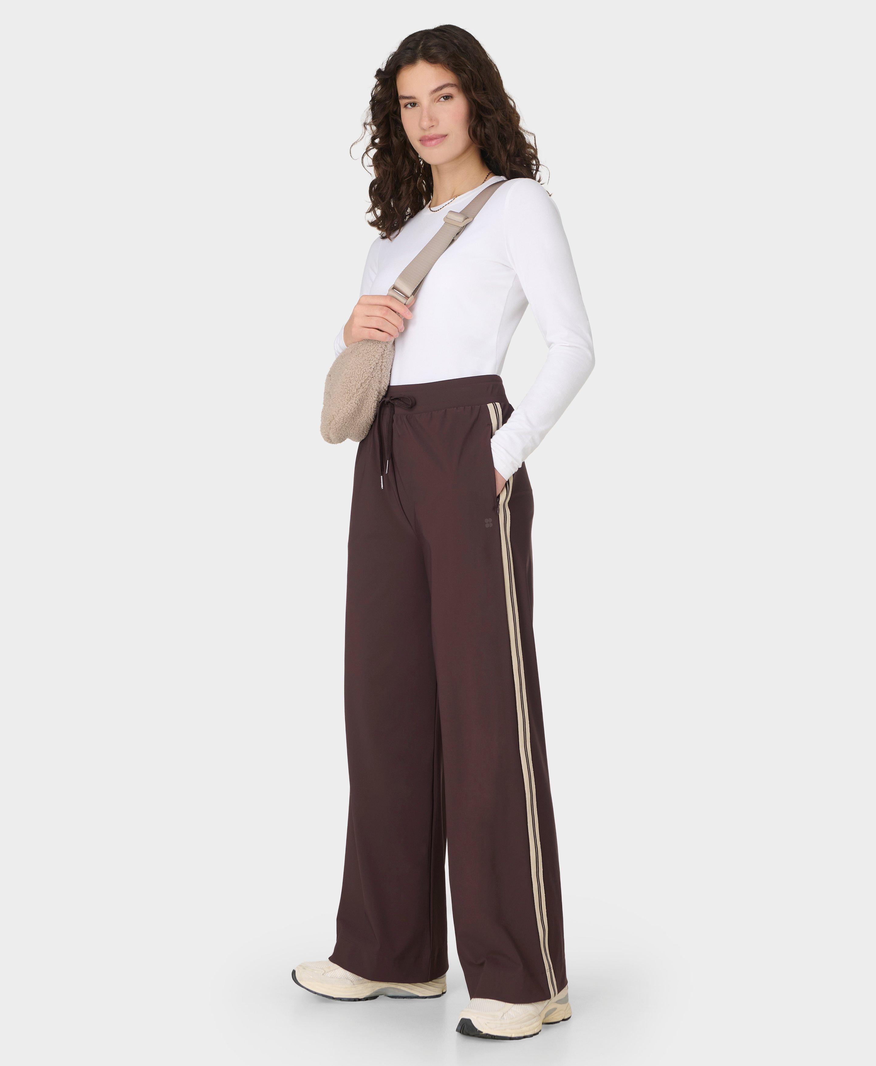 Sweaty Betty Explorer Side Stripe Wide Leg Trousers, Brown, Women's XS