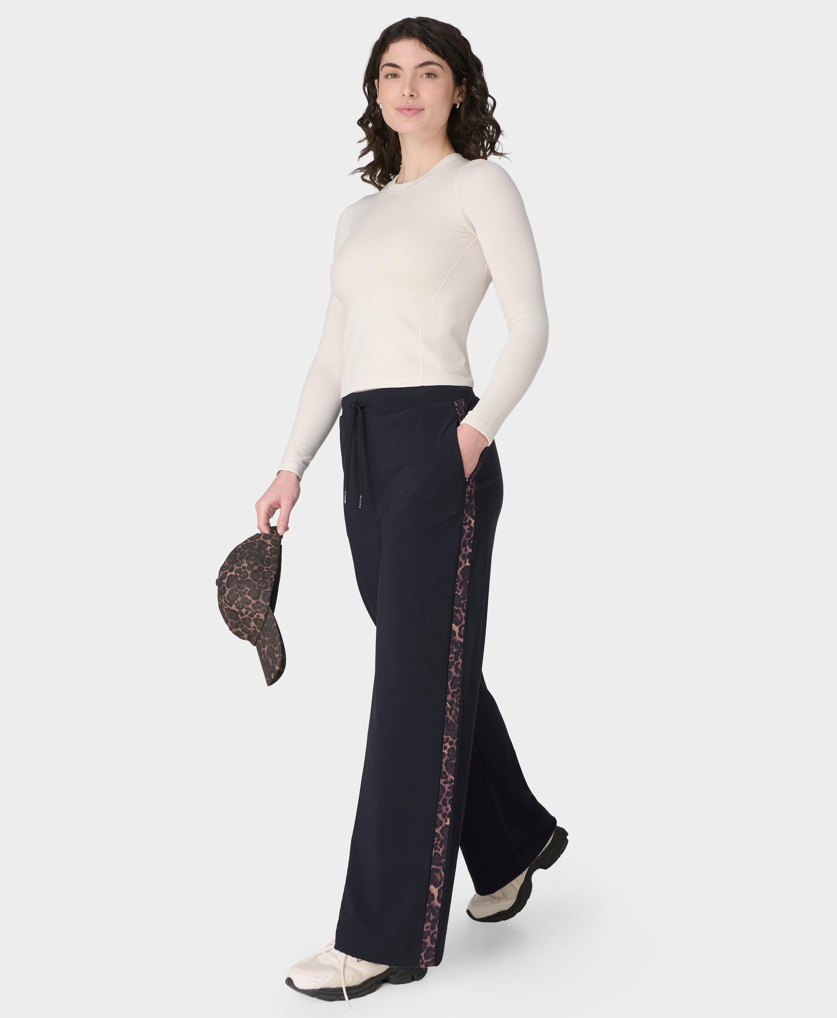 Sweaty Betty Explorer Wide Leg With Printed Side Stripe Trouser, Black, Women's M