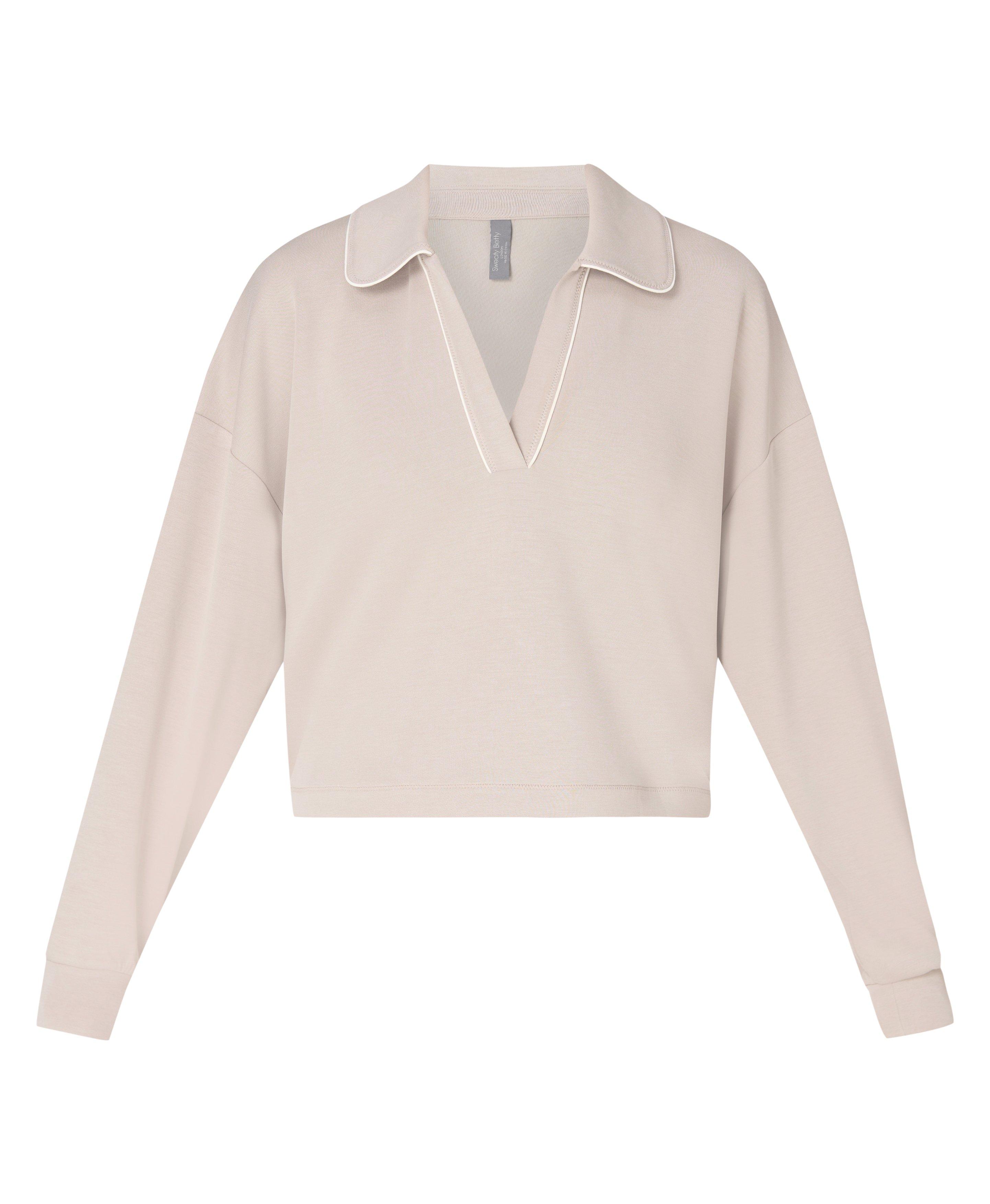 rough&swell 『HORIZON SWEAT』 半袖スウェット S Sand Wash Crop Henley Sweatshirt - Dusk Beige | Women's Sweaters +
