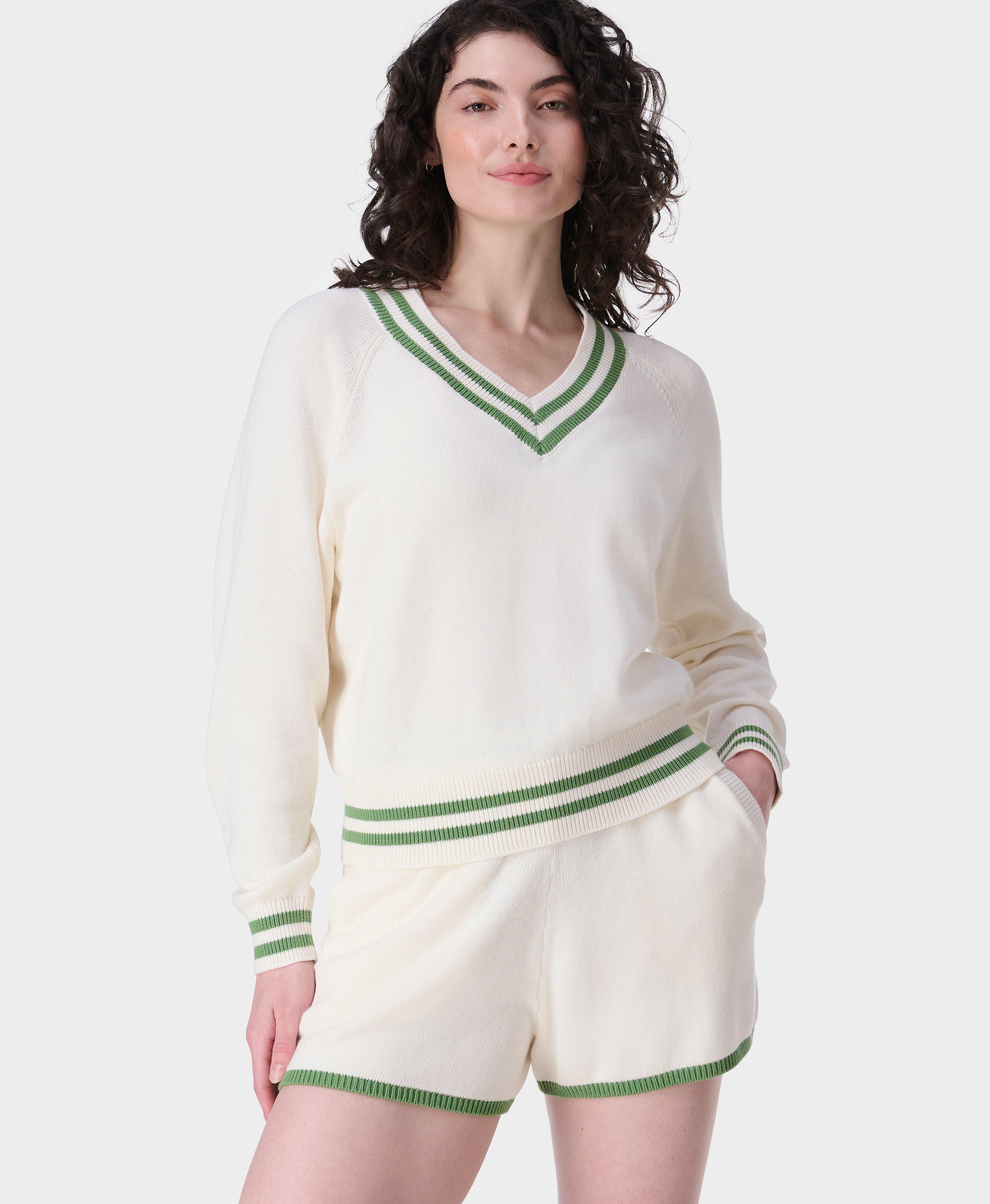 Sweaty Betty Off Court V-Neck Jumper, White, Women's M