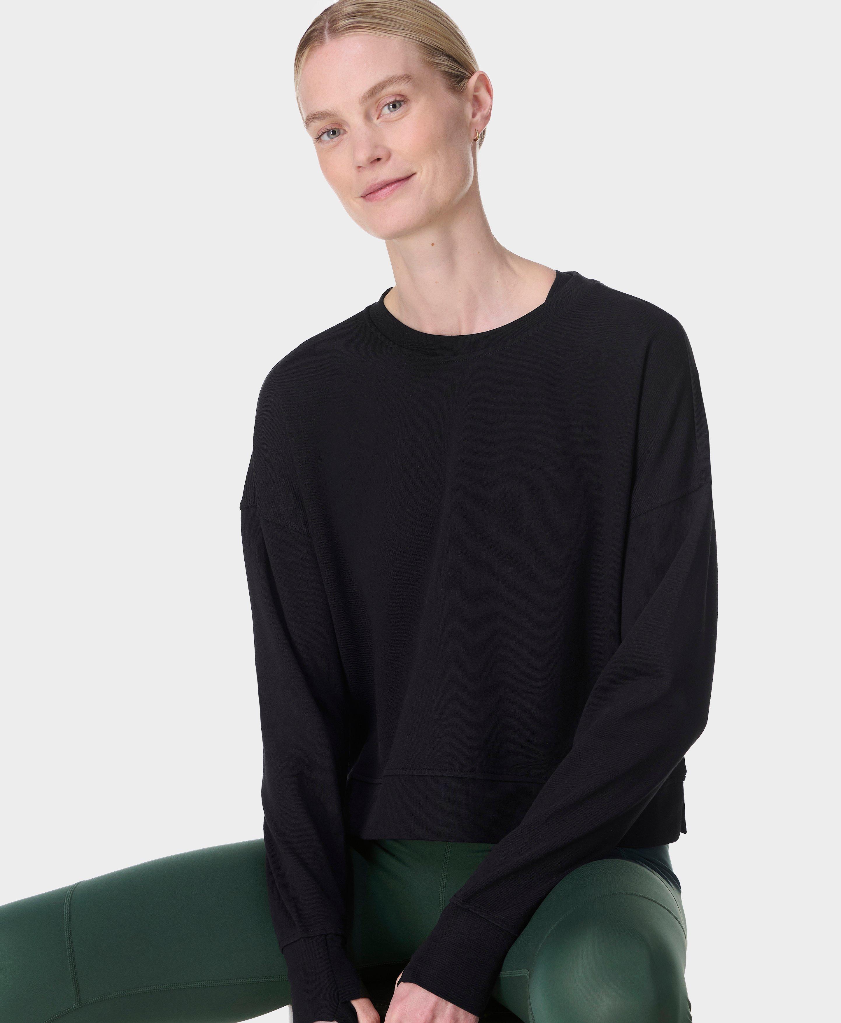 Sweaty Betty After Class Crop Sweatshirt, Black, Women's XL