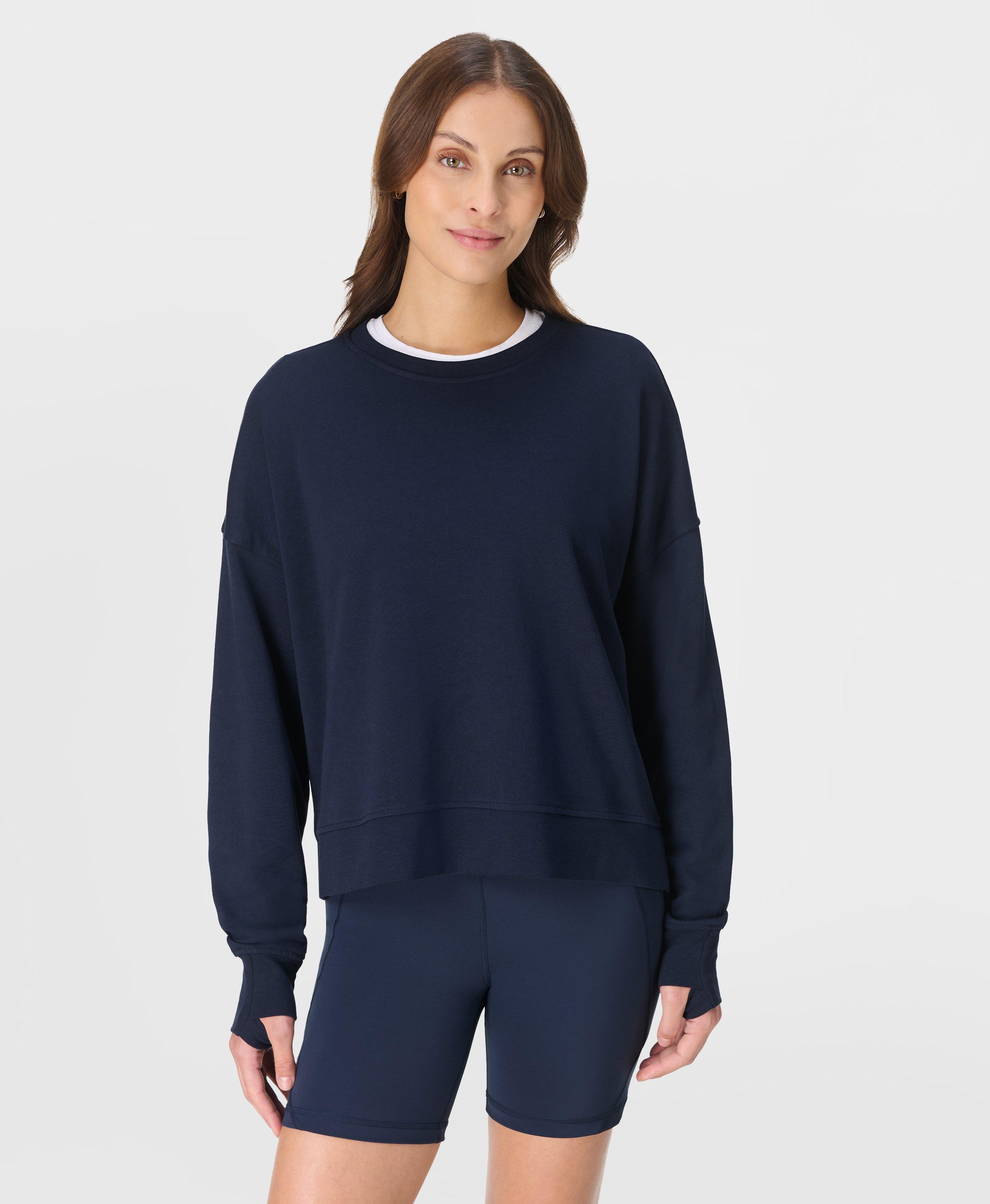After Class Crop Sweatshirt - Navy Blue | Women's Sweaters +