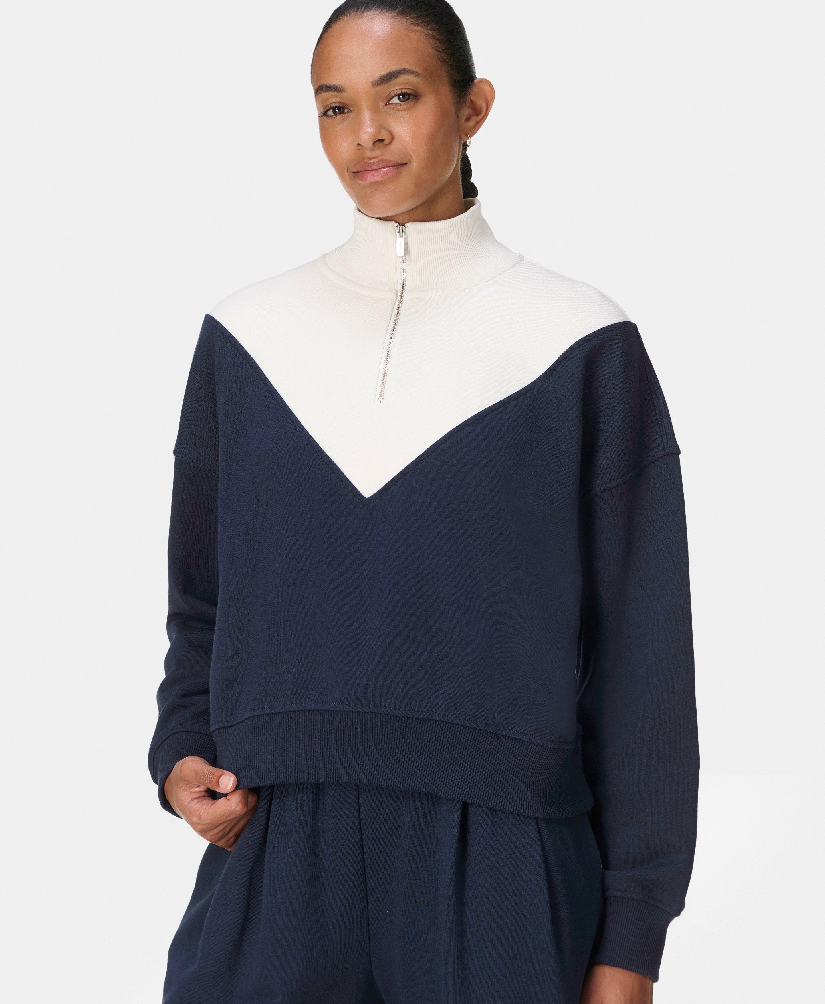 Revive Crop Half Zip - Navy Blue Lily White | Women's Sweaters +
