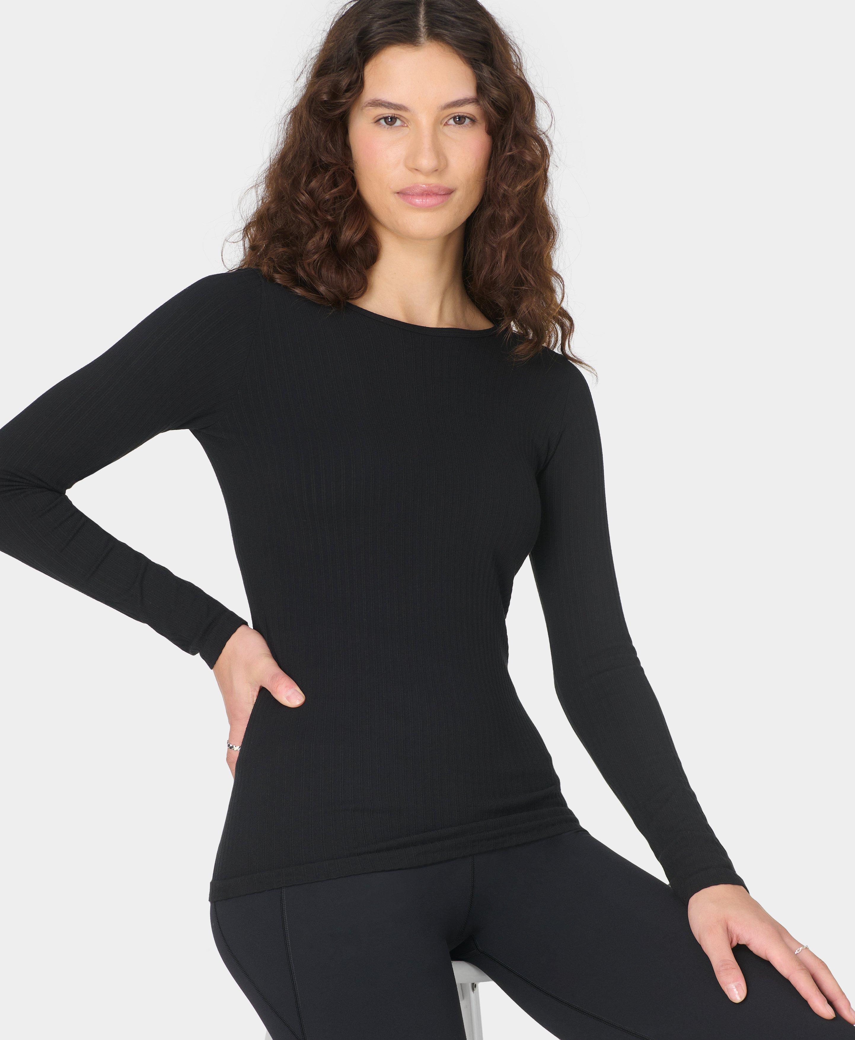 Sweaty Betty Mindful Flex Boat Neck Long Sleeve Top, Black, Women's L