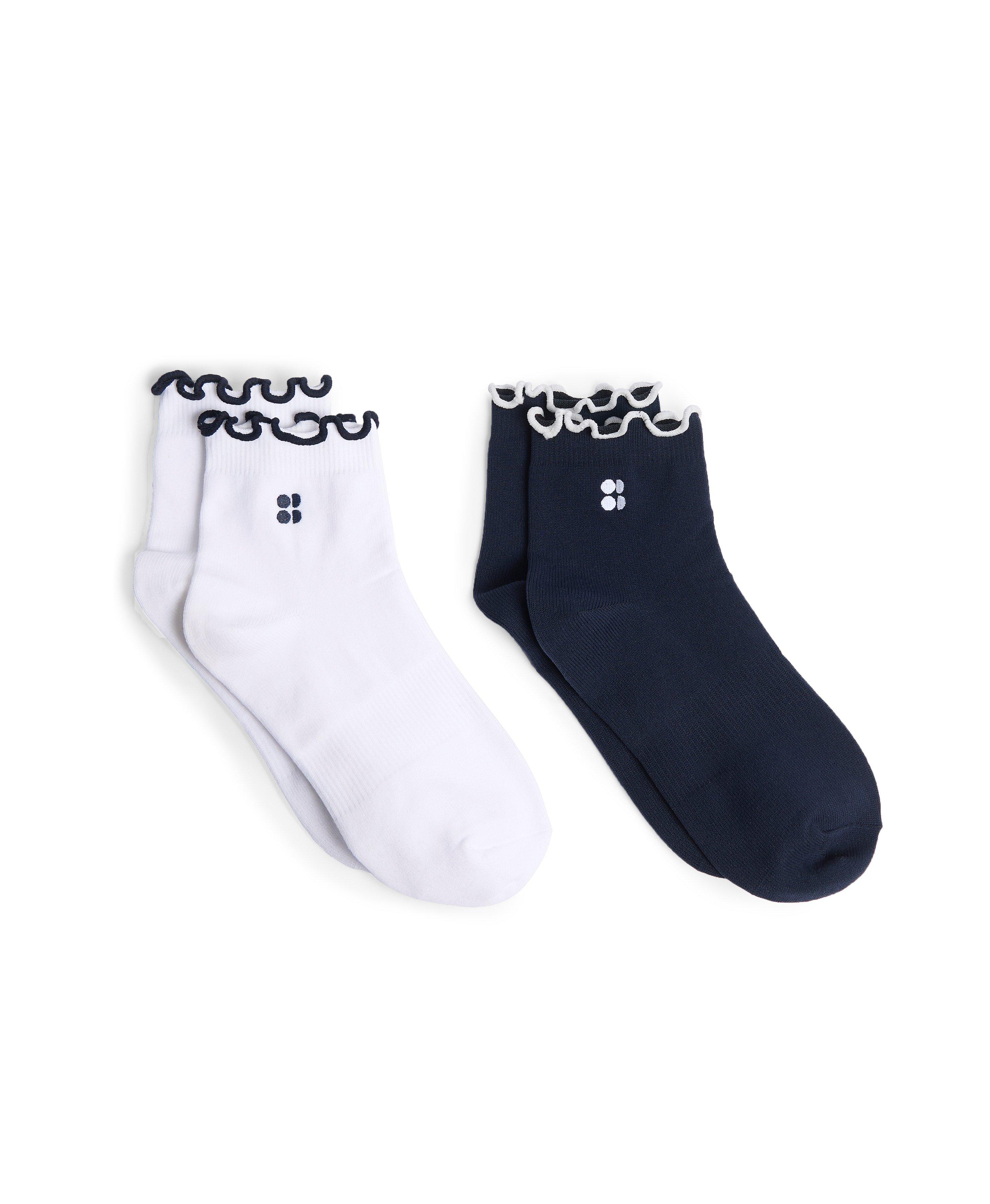 Sweaty Betty Frill Mini Crew Sock 2 Pack, Blue, Women's UK 6 - 8