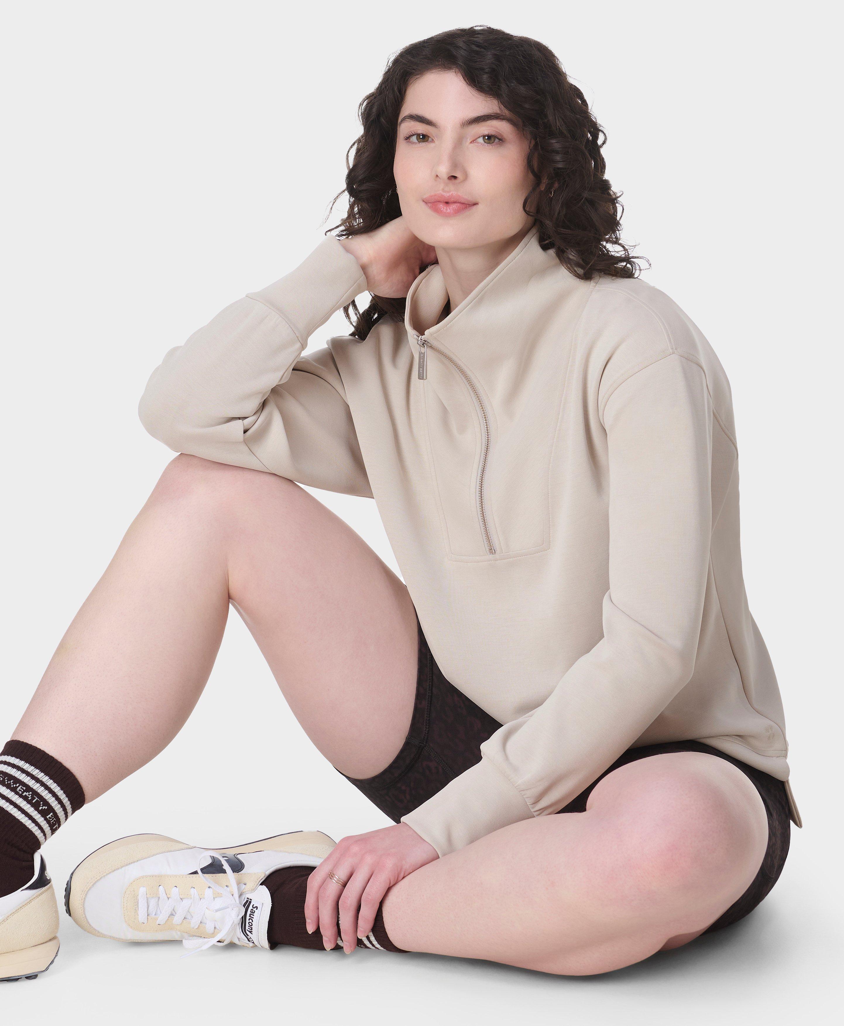 Sweaty Betty Sand Wash Half Zip Longline Sweatshirt, Neutral, Women's XS