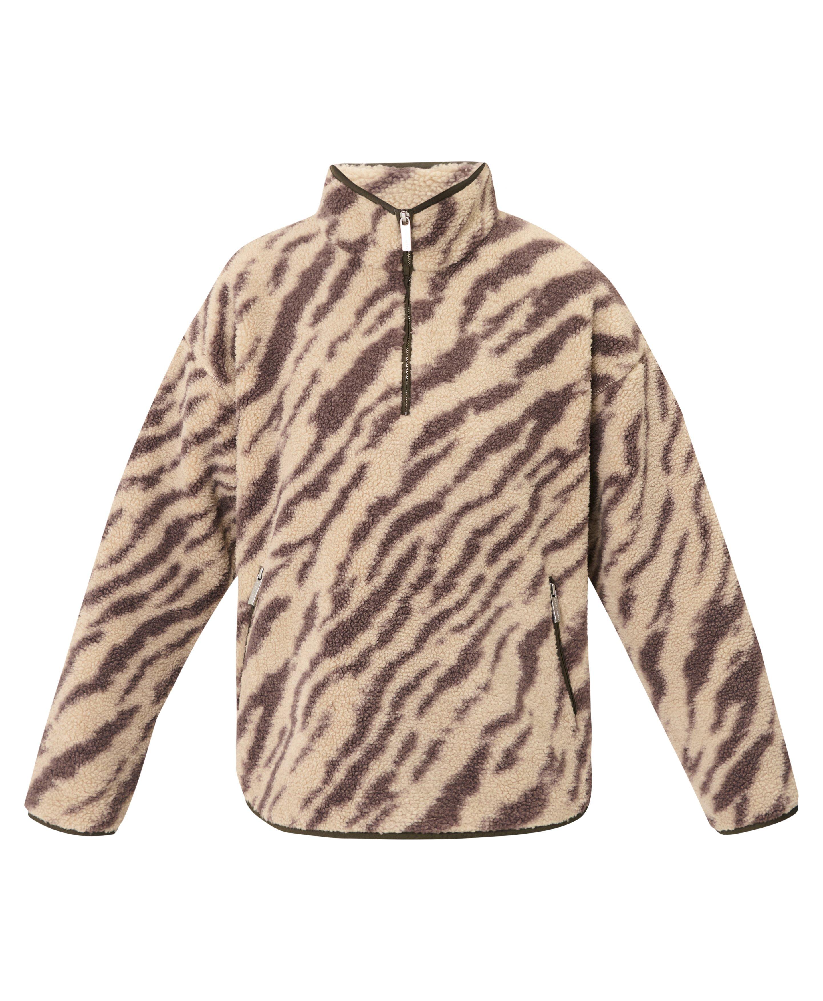 Plush Half Zip Fleece - Beige Linear Texture Print | Women's