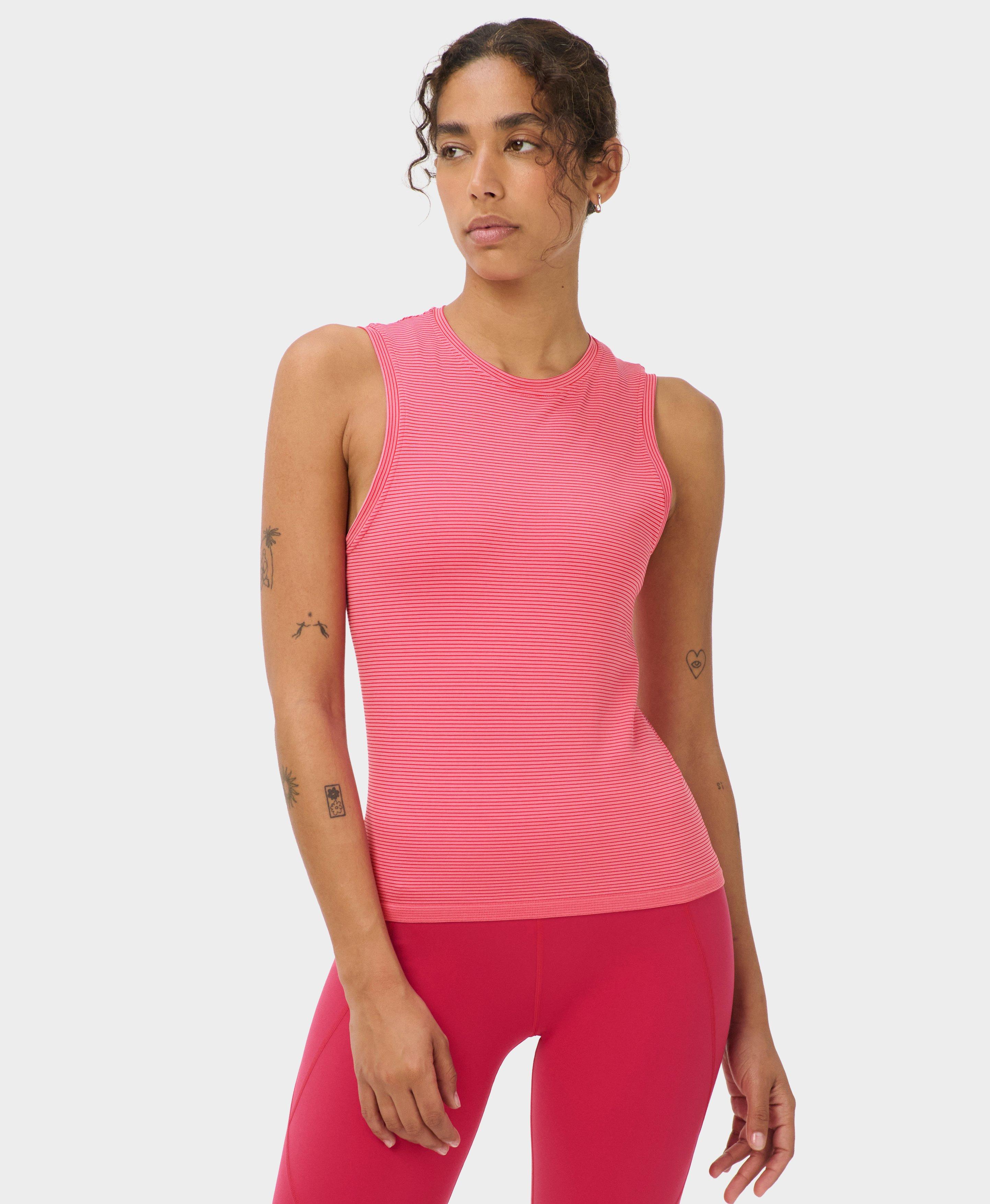 Athlete Seamless Mid Length Racer Tank - Crimson Red Drop Needle 