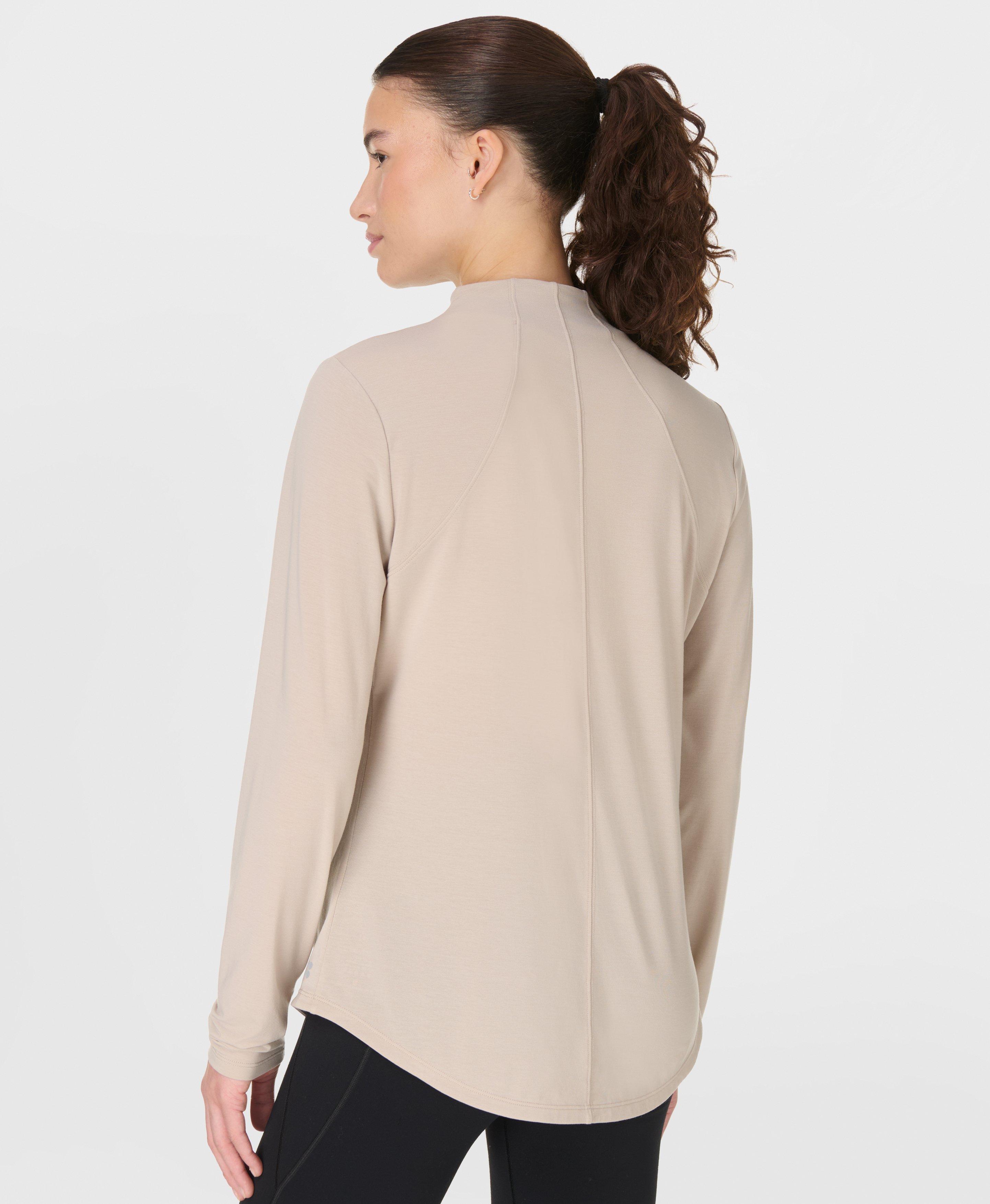 Soft Flow Studio Mock Neck Long Sleeve Tee - Dusk Beige | Women