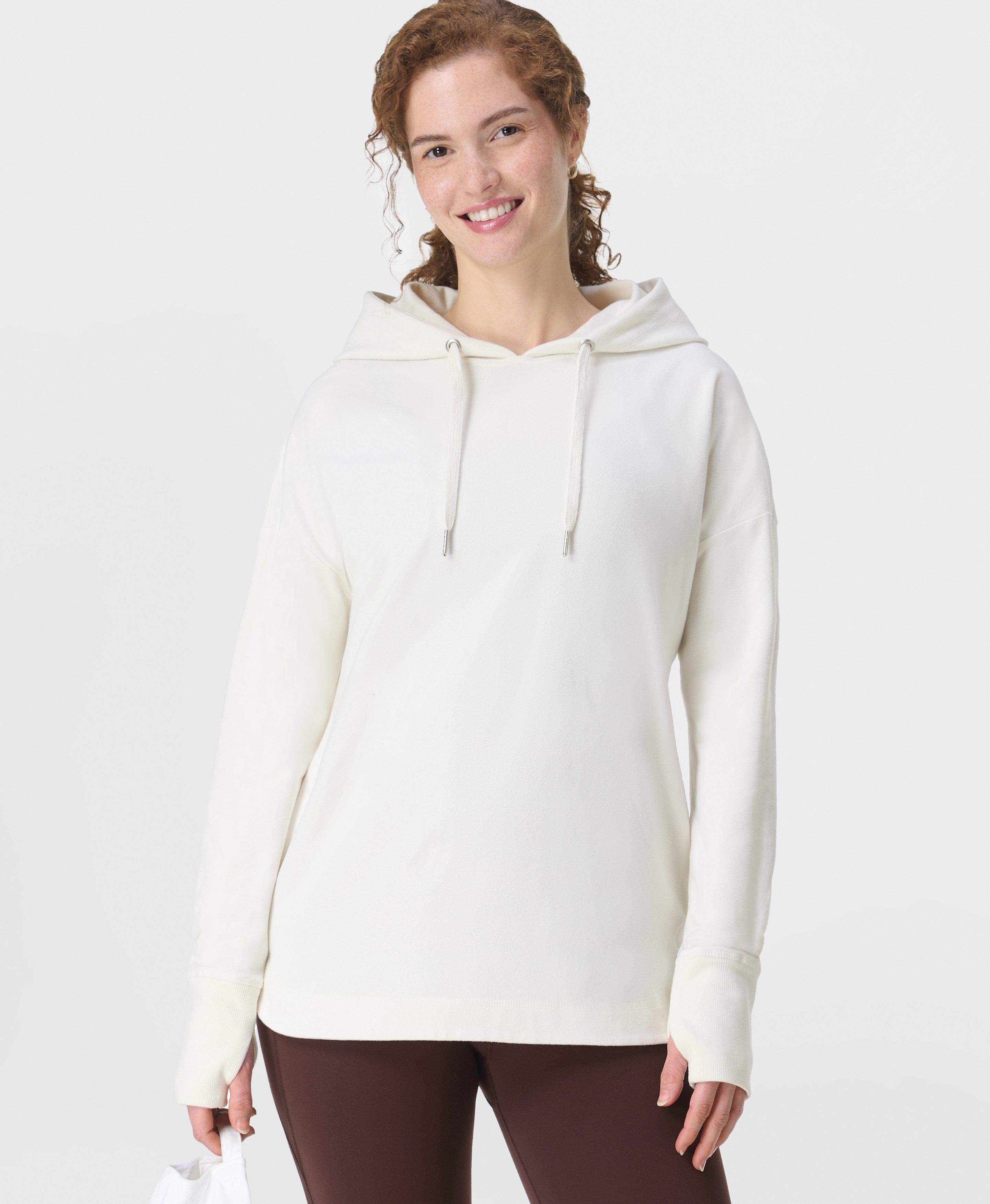 Sweaty Betty Escape Luxe Fleece Crew Neck Hoody, White, Women's XL