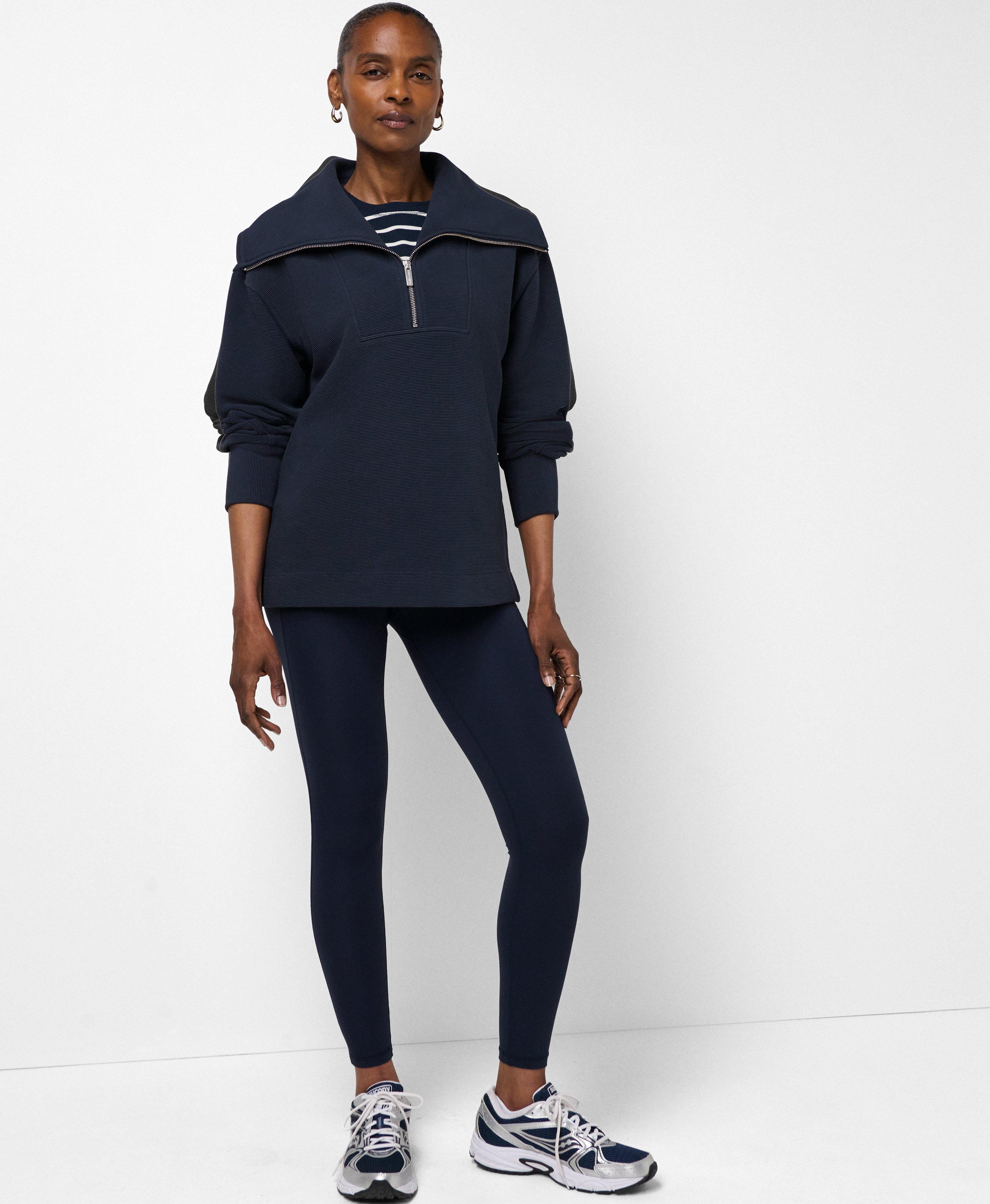 Peaceful Ribbed Half Zip Sweatshirt - Navy Blue | Women's Sweaters