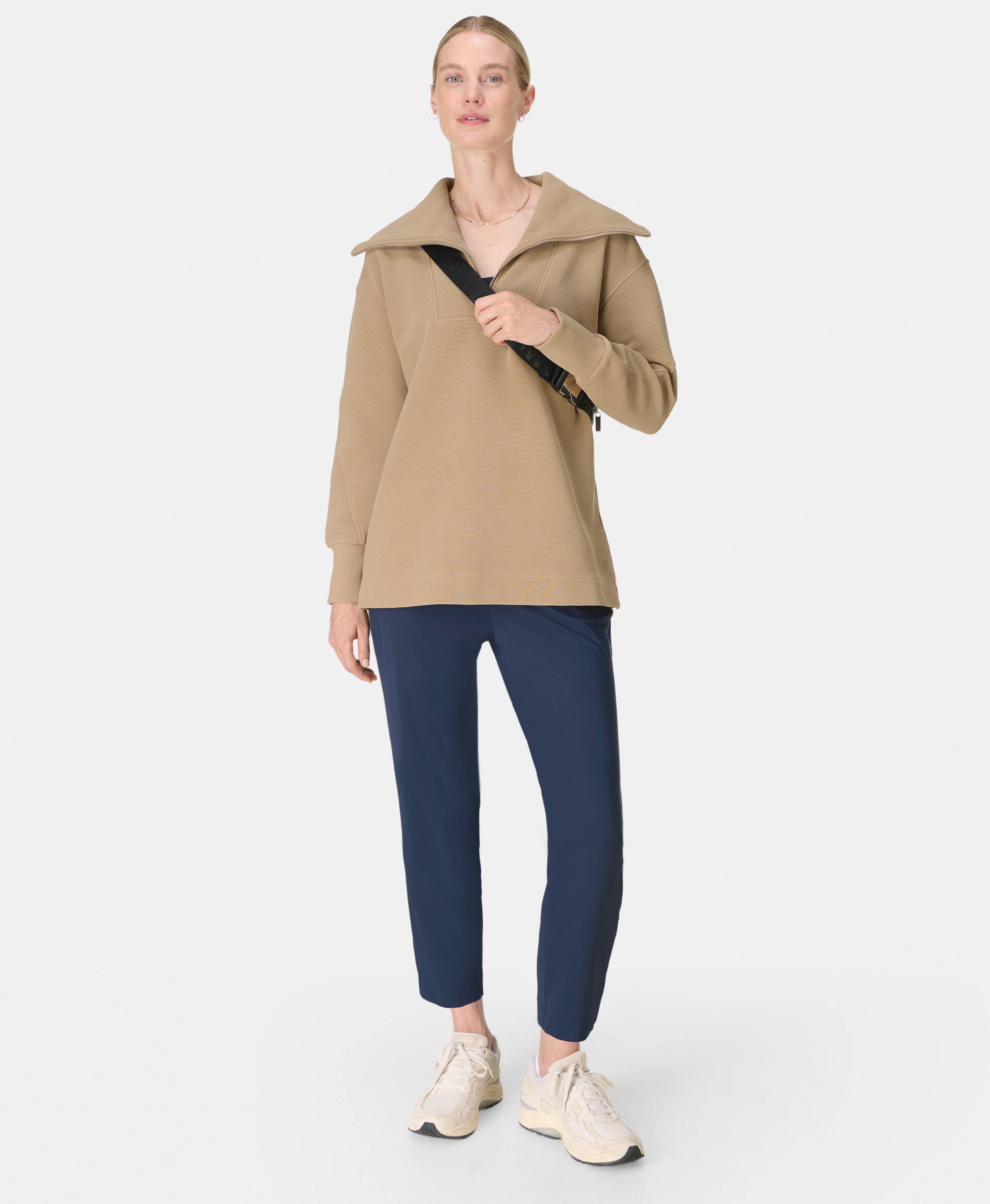 Peaceful Rib Half Zip Sweatshirt, Sepia Brown | Sweaty Betty