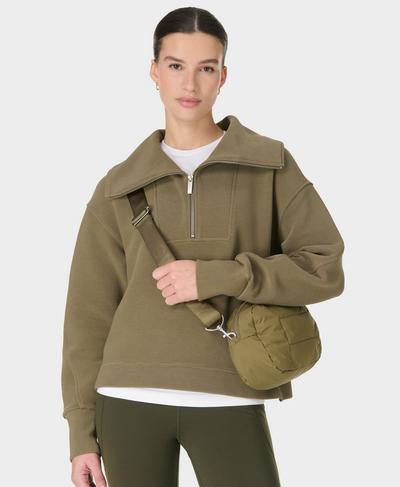 Peaceful Rib Half Zip Cropped Sweatshirt, Agave Green | Sweaty Betty