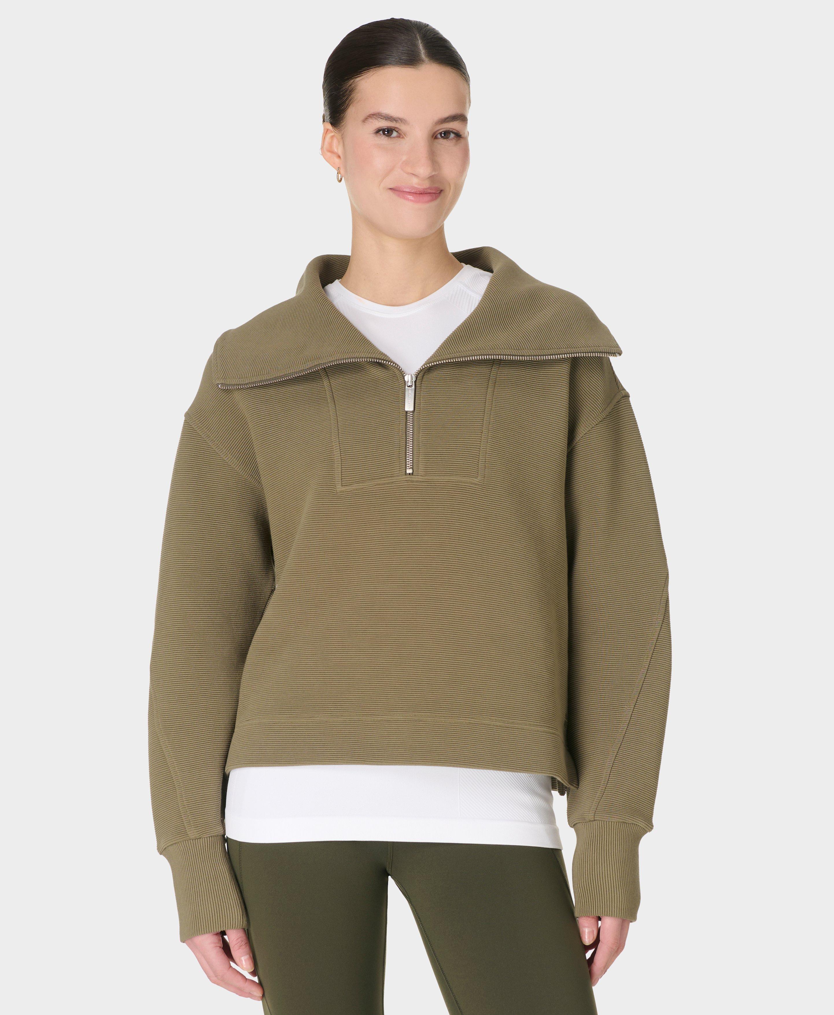 Peaceful Rib Half Zip Cropped Sweatshirt - Agave Green | Women's