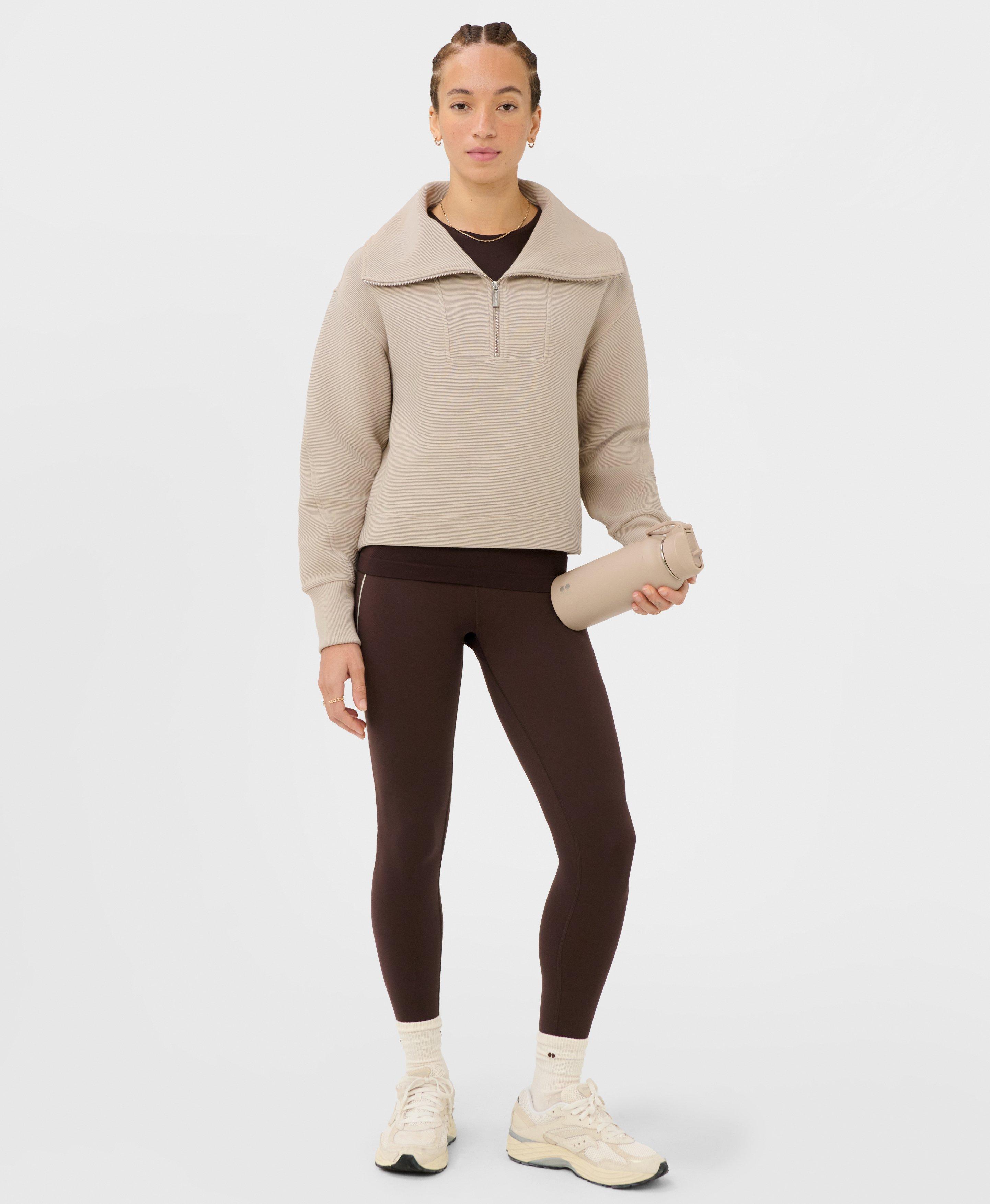 Peaceful Rib Half Zip Cropped Sweatshirt - Dusk Beige | Women's
