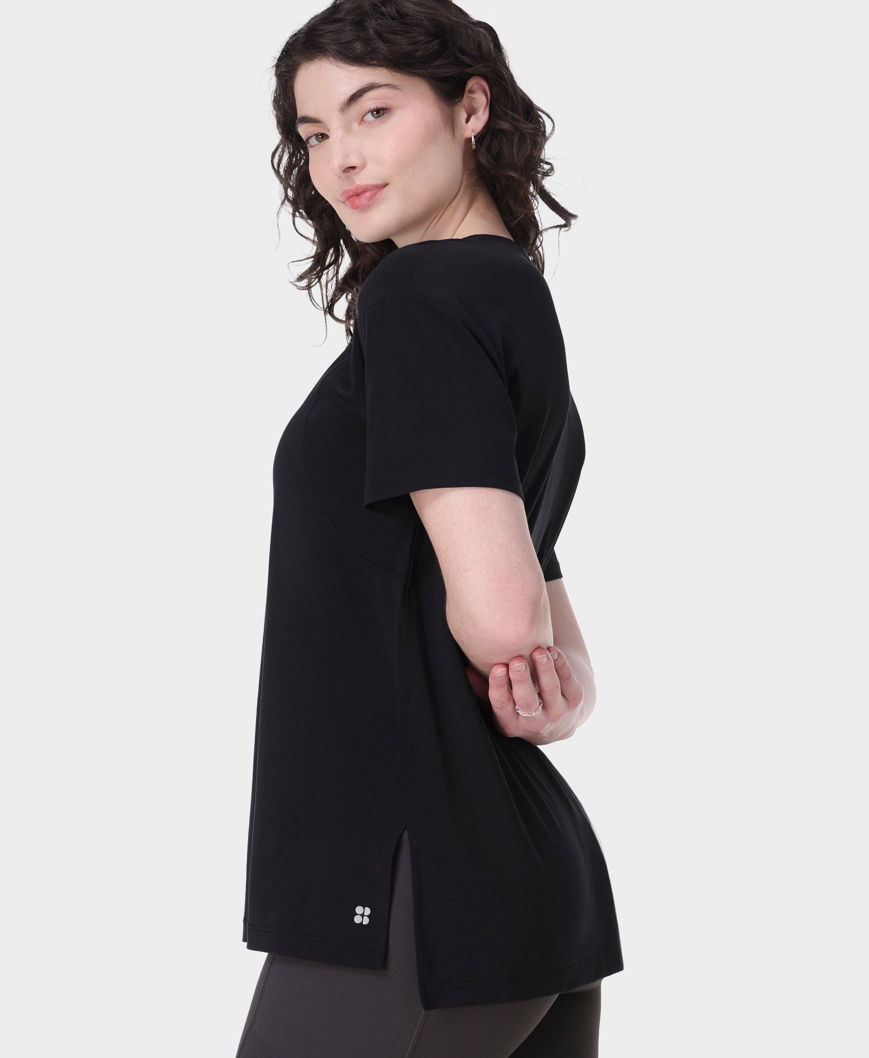 Sweaty Betty Soft Flow Studio Longline T-Shirt, Black, Women's L