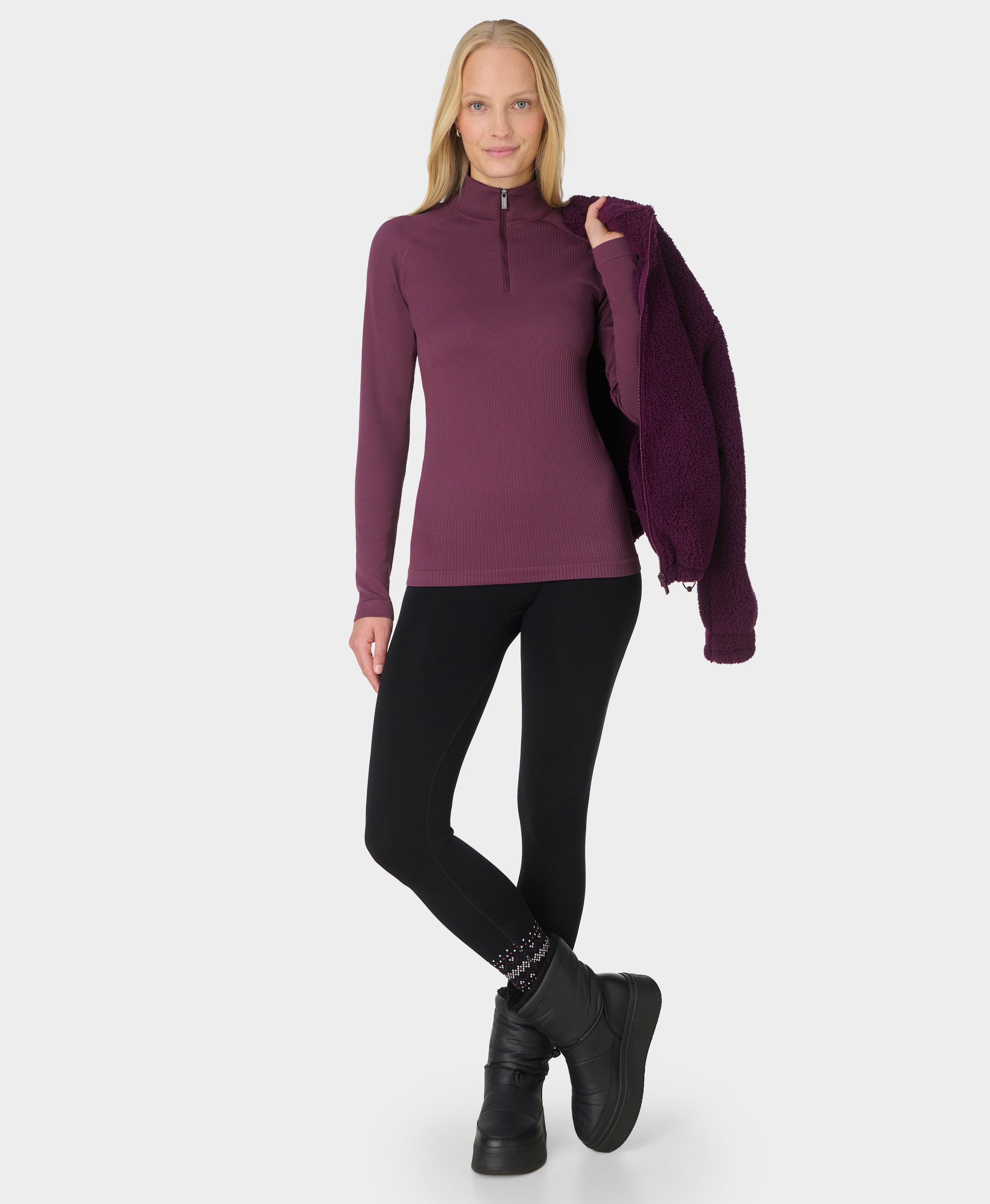 Ribbed Chevron Half Zip Base Layer Top, Plum Purple | Sweaty Betty