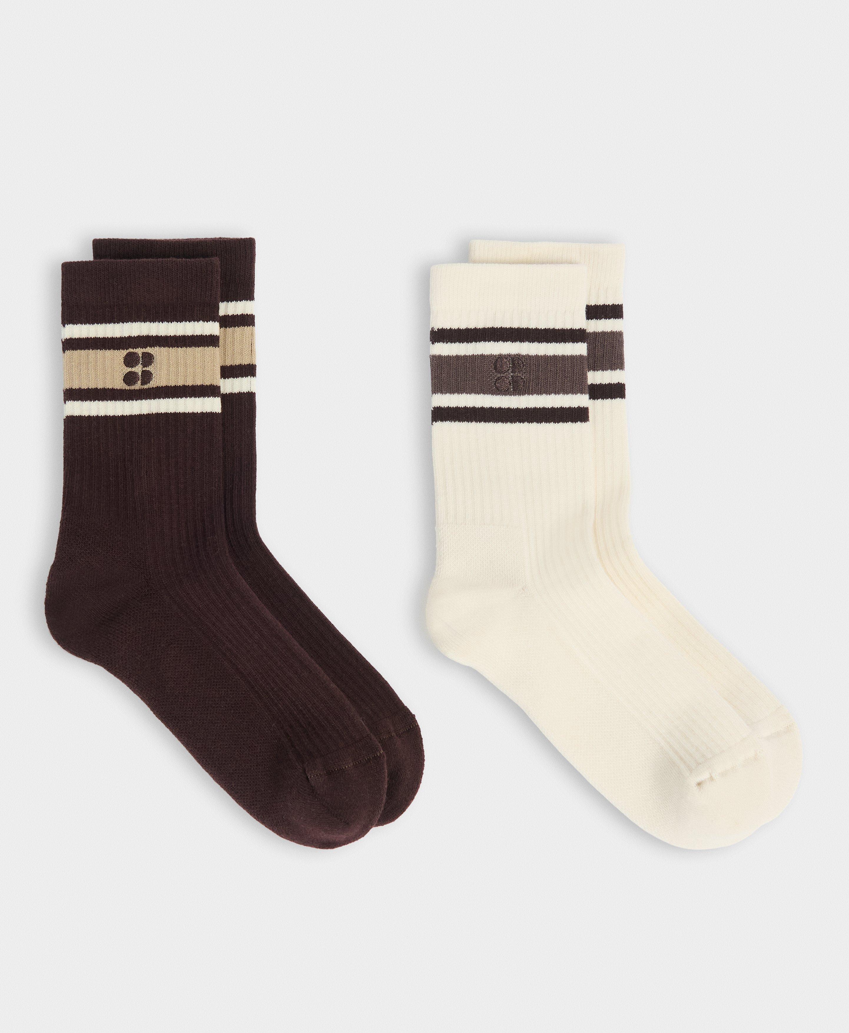 Sweaty Betty Lifestyle Ribbed Crew Socks 2 Pack, Brown, Women's UK 6-8