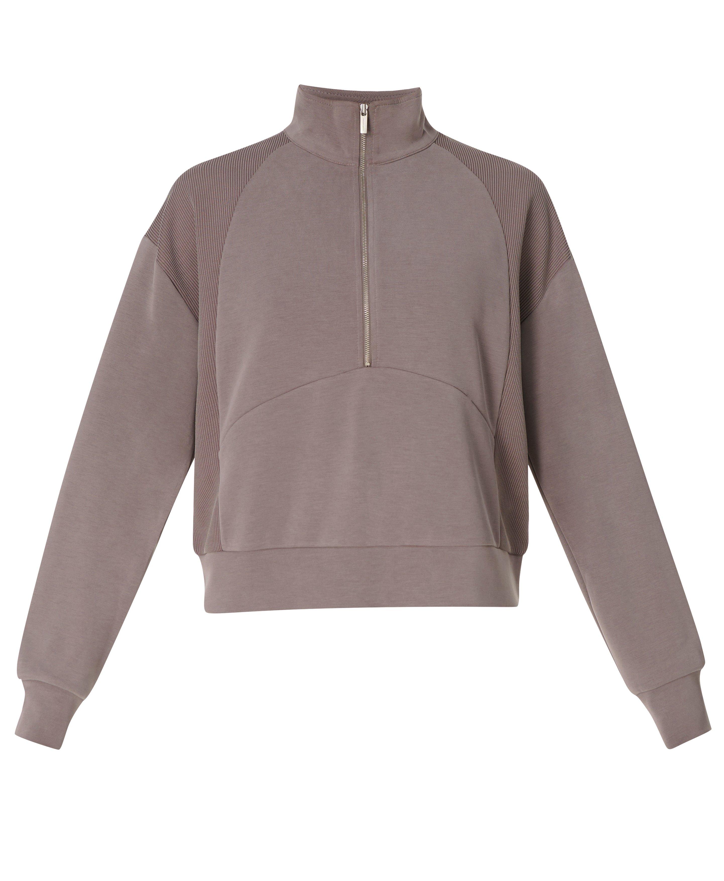Sand Wash Rib Mix Half Zip Sweatshirt - Taupe Brown | Women's