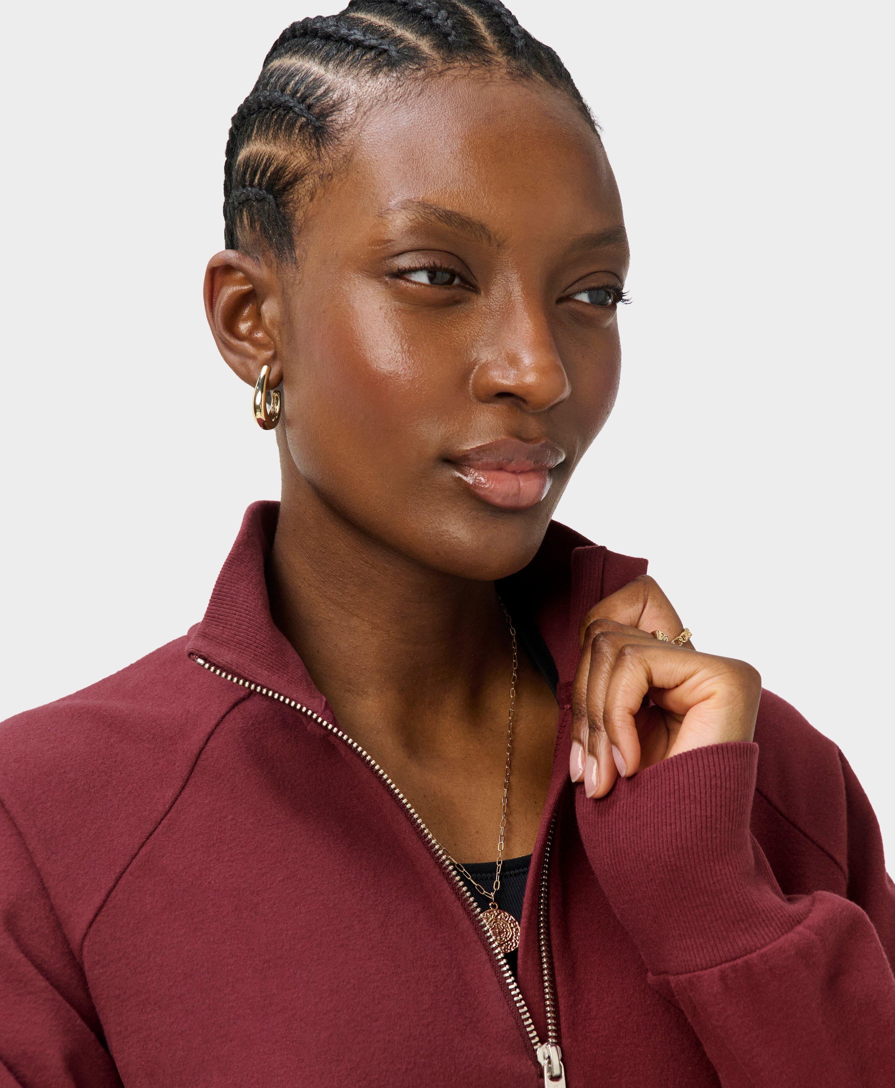 Escape Luxe Fleece Half Zip Crop Sweatshirt - Merlot Red | Women's