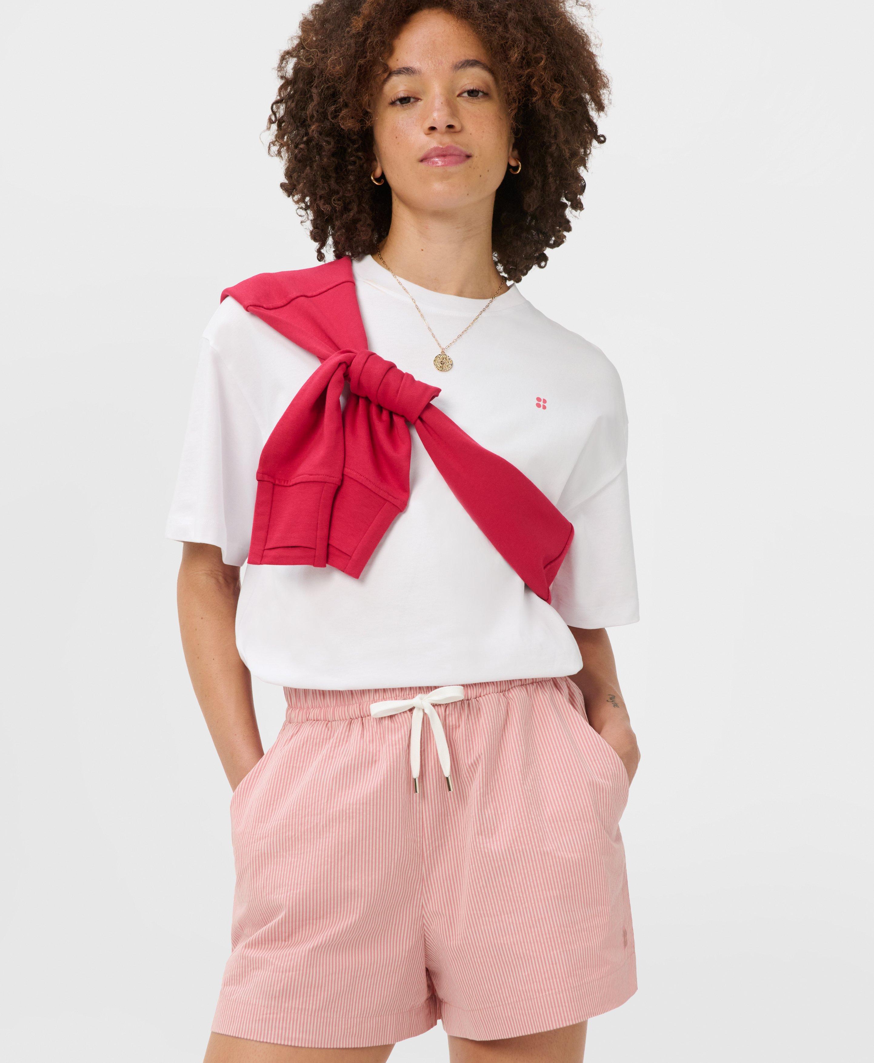 Summer Stripe Shorts - Melrose Pink White Stripe Print | Women's