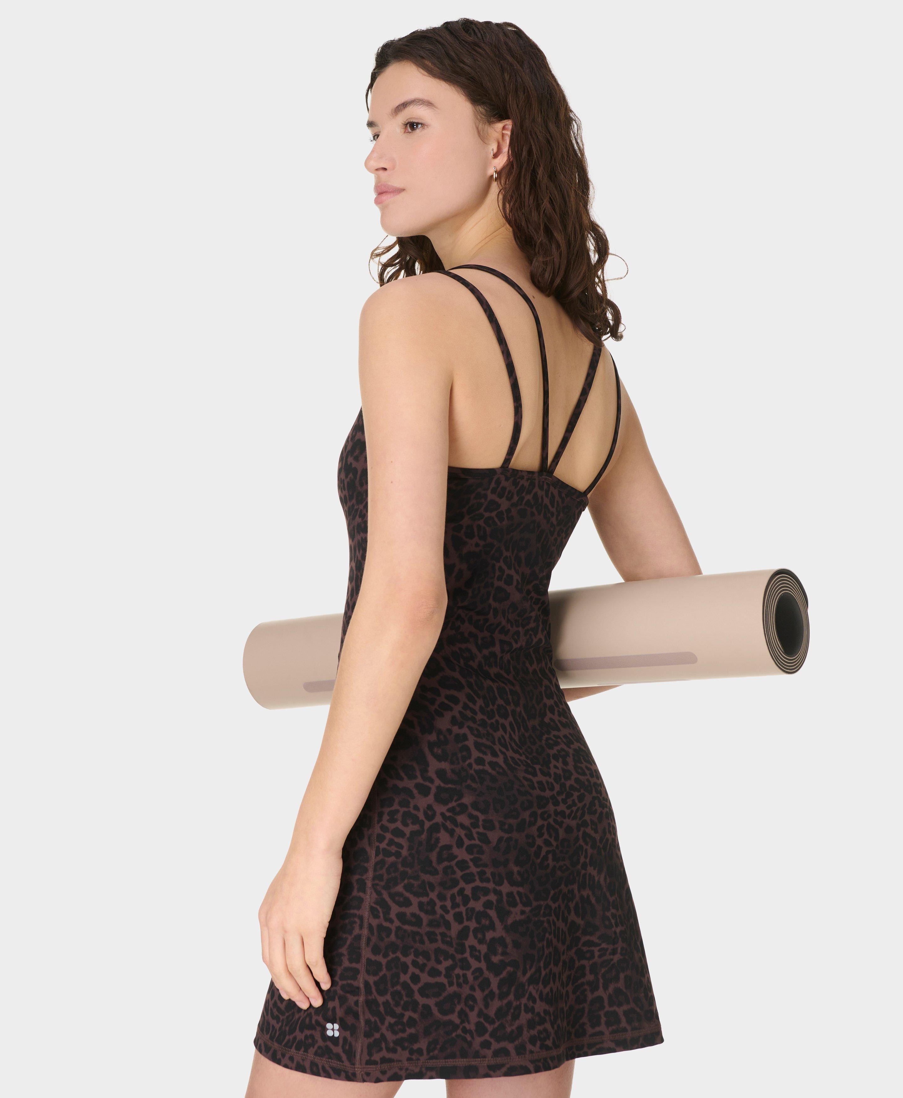 Ultimate Studio Yoga Double Strap Dress - Brown Leopard Skin Print | Women's Dresses and Jumpsuits