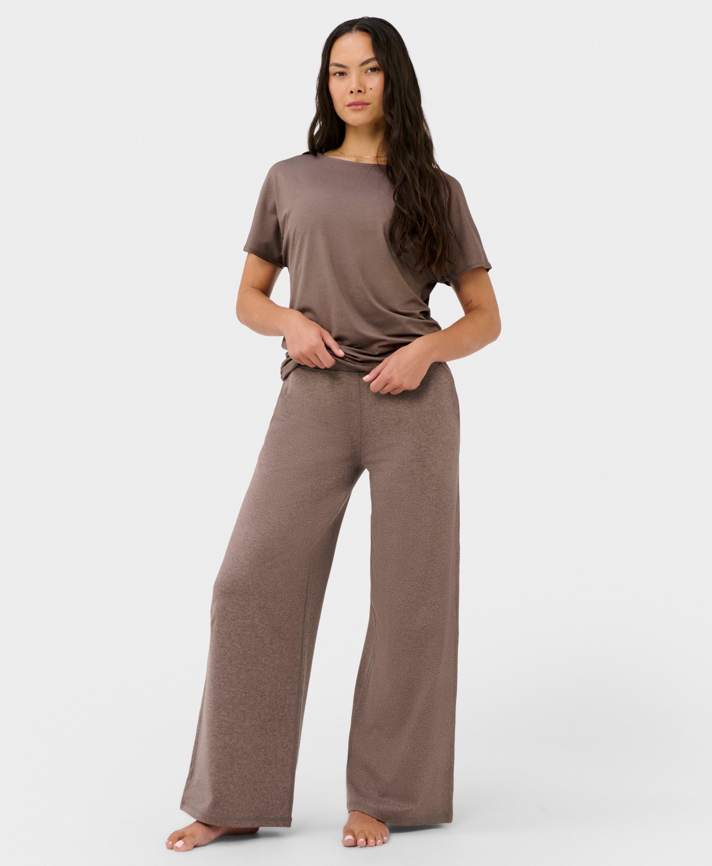 Sweaty Betty Unwind Wide Leg Trousers, Brown, Women's XL
