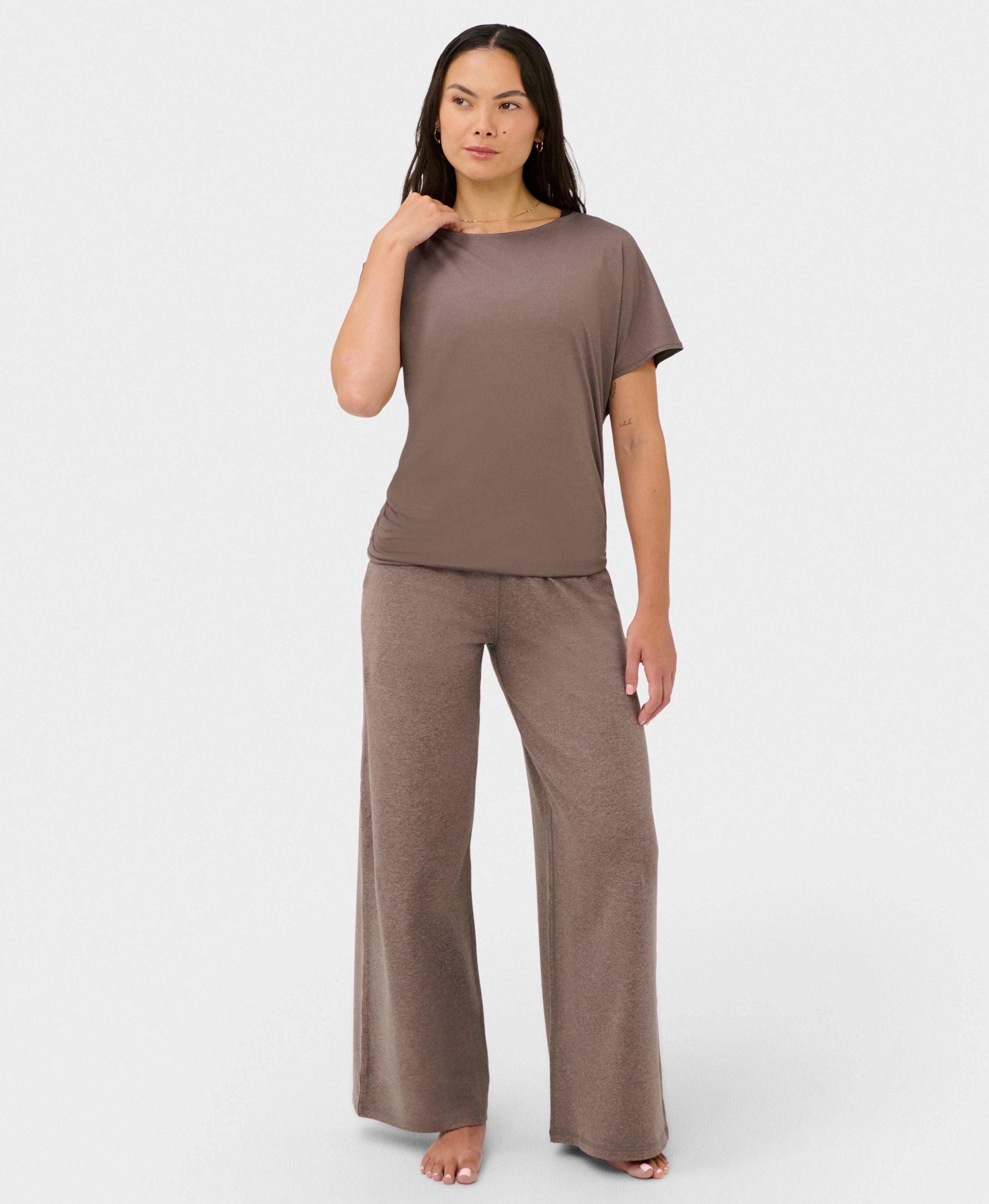 Unwind Wide Leg Trousers - Taupe Brown Marl | Women's Trousers