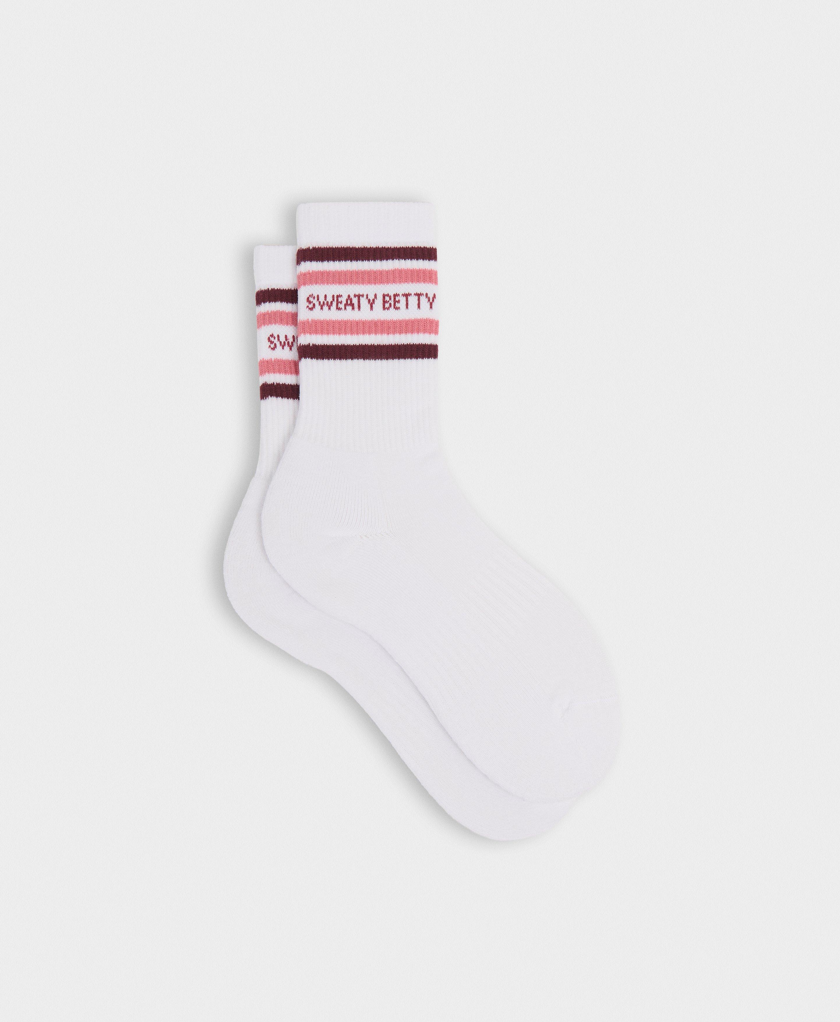 Varsity Slogan Socks, White Melrose Pink | Sweaty Betty