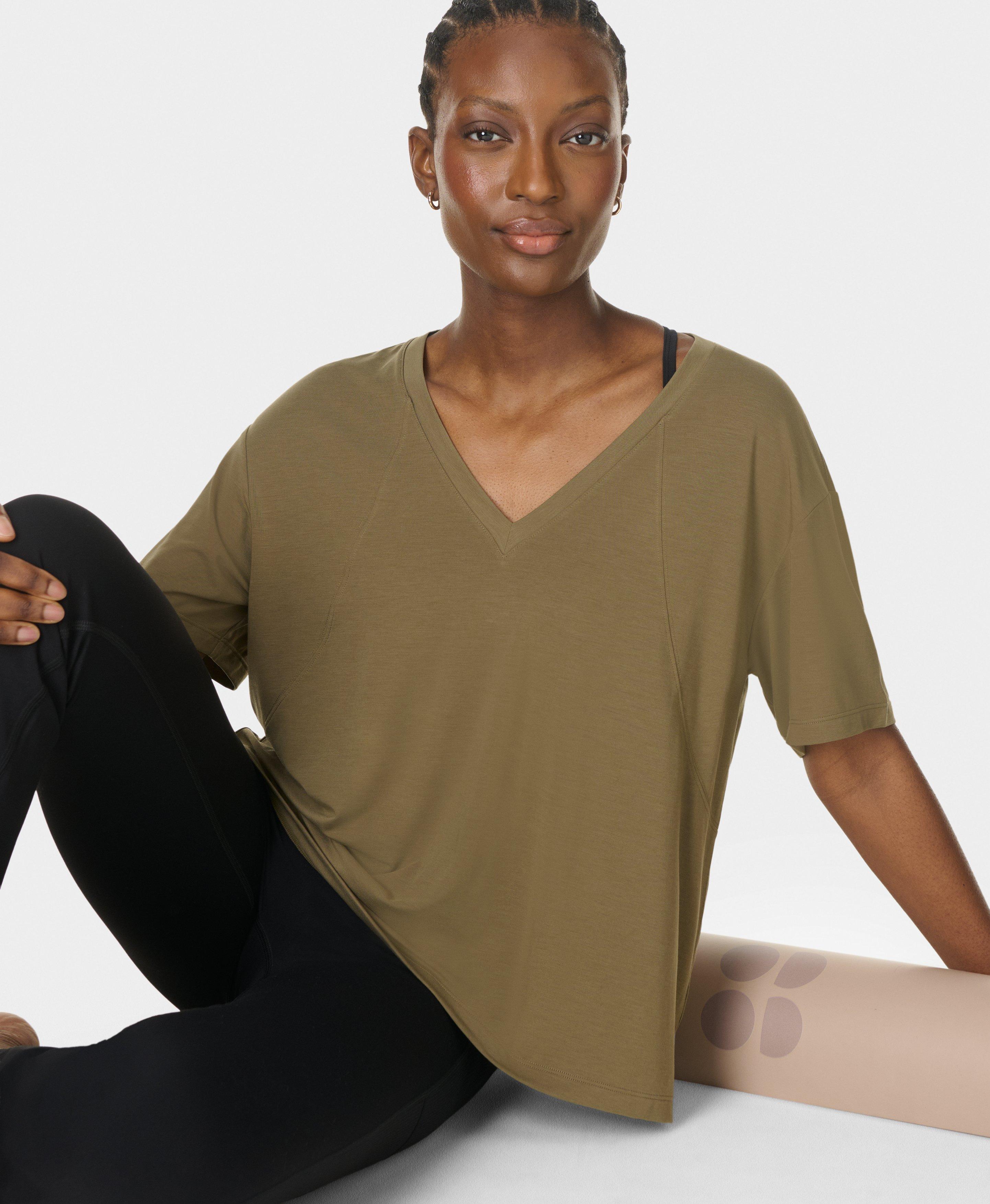 Soft Flow Studio V-Neck Tee - Agave Green | Women's T-Shirts